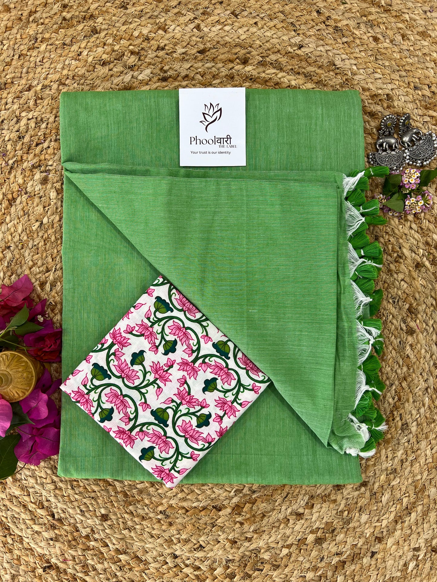 Phoolwari Light Green Handloom Saree