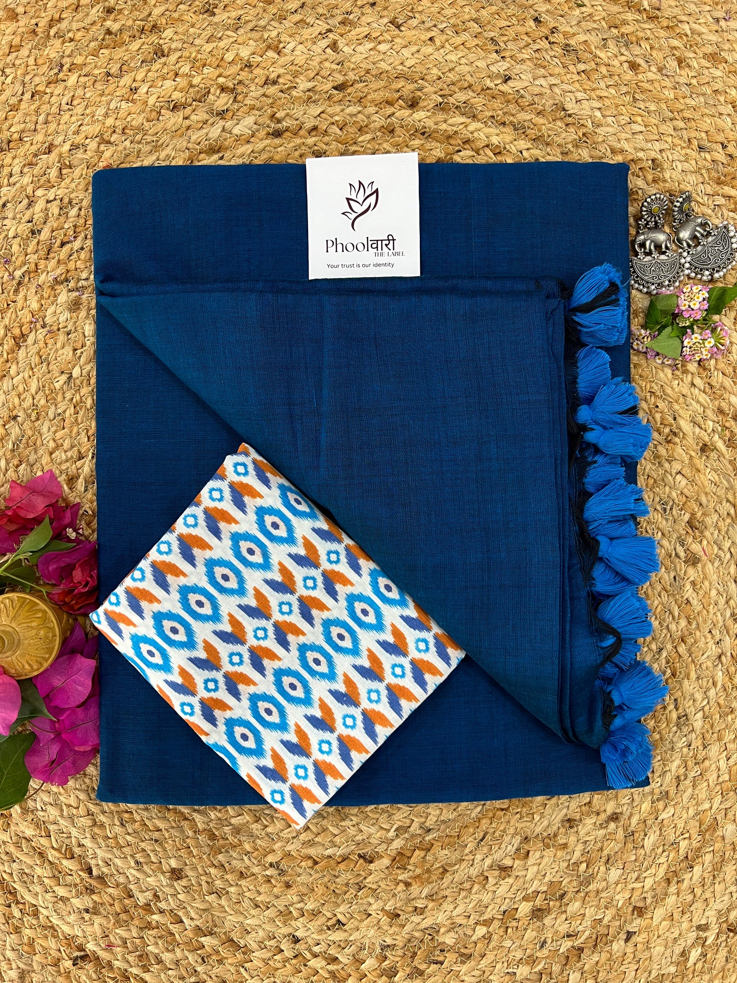 Phoolwari Indigo Handloom Saree