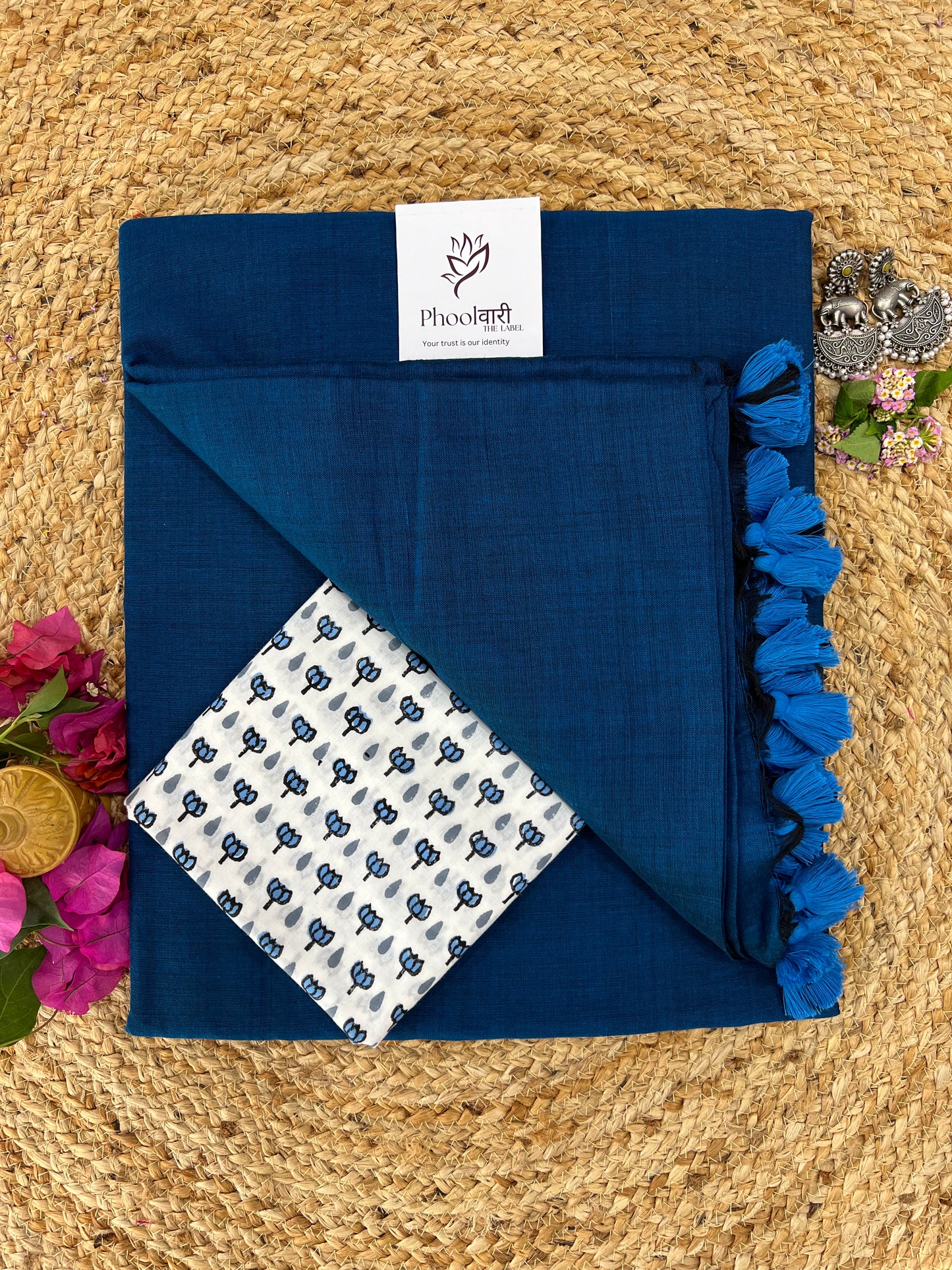 Phoolwari Indigo Handloom Saree