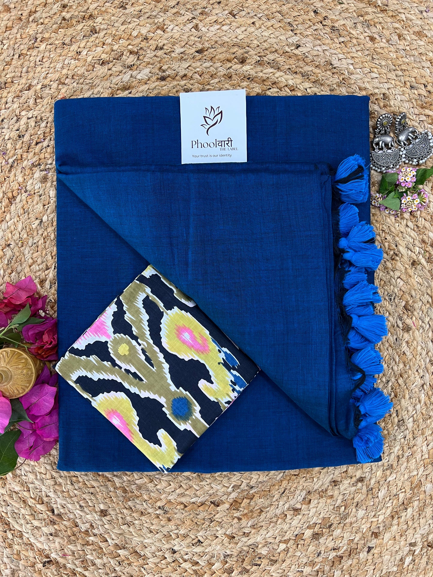 Phoolwari Indigo Handloom Saree