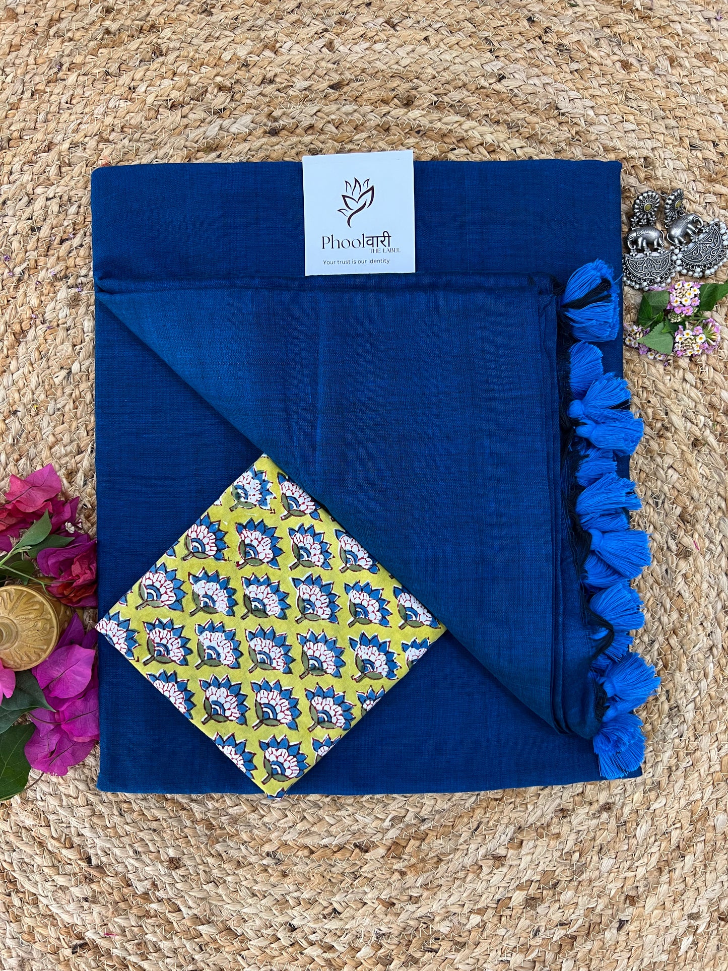 Phoolwari Indigo Handloom Saree