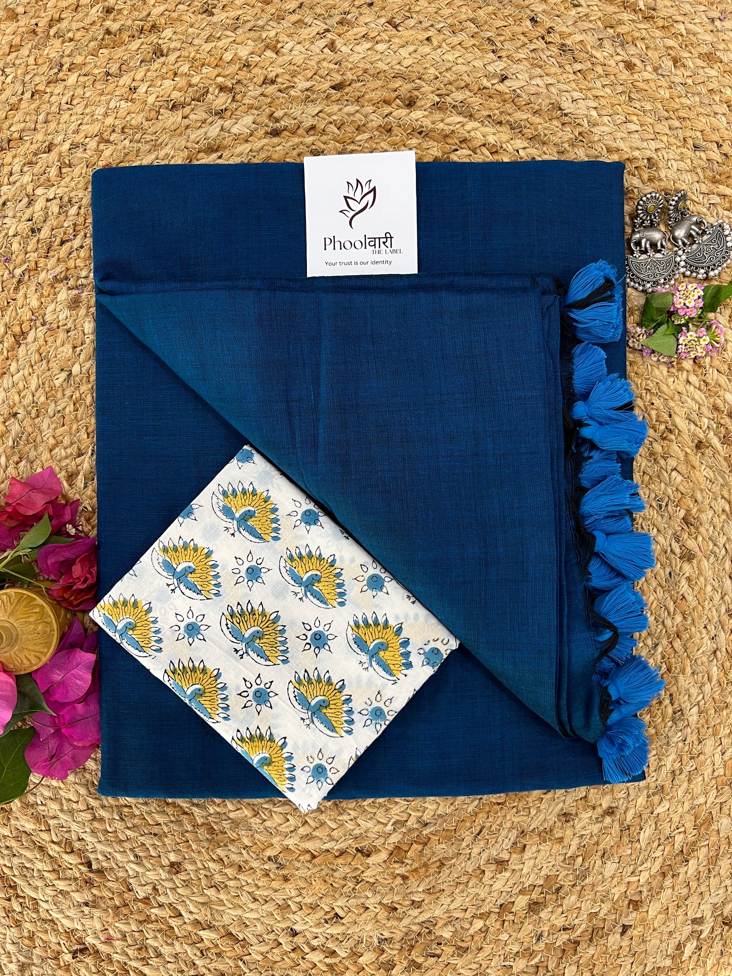 Phoolwari Indigo Handloom Saree