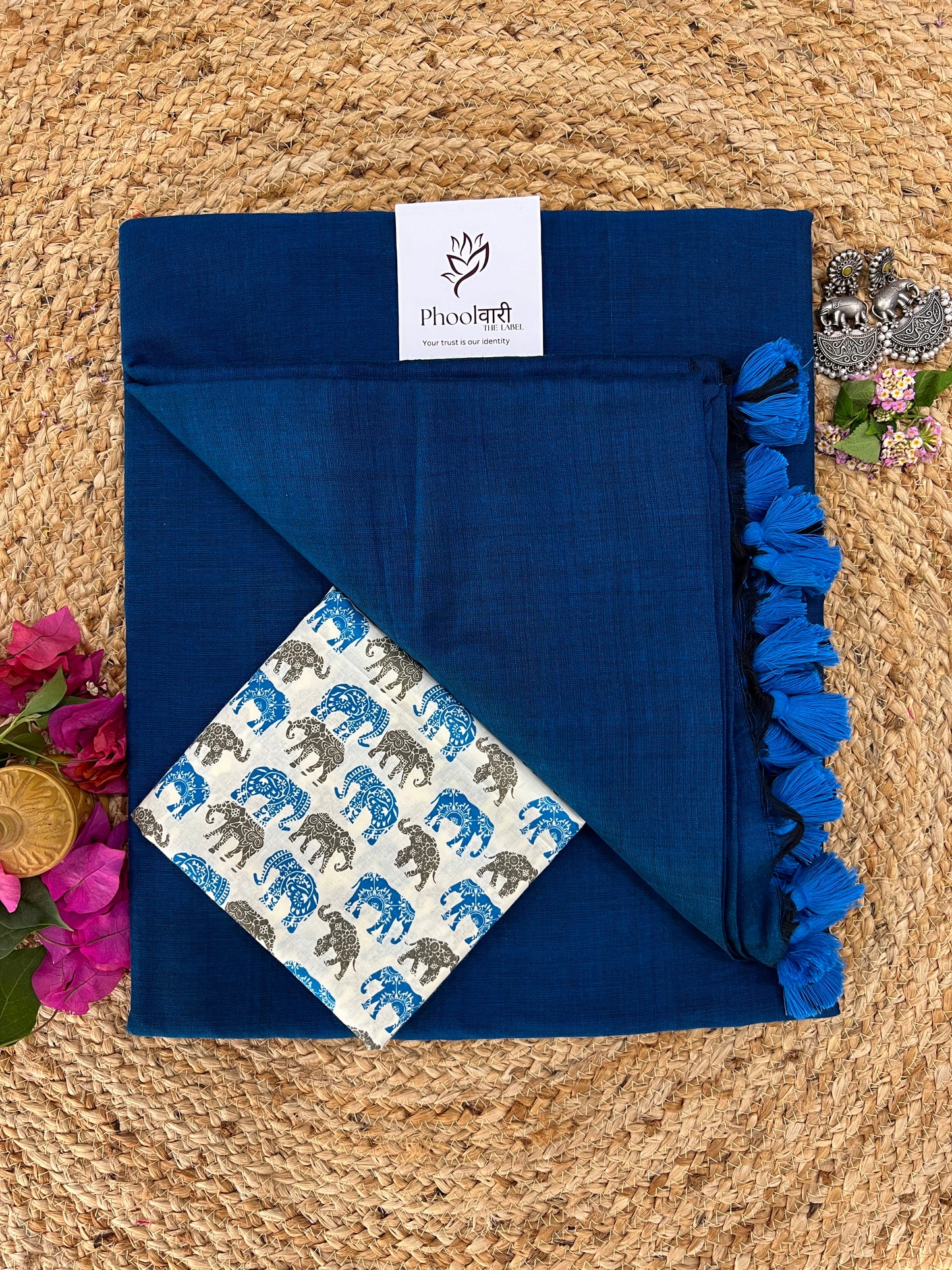 Phoolwari Indigo Handloom Saree