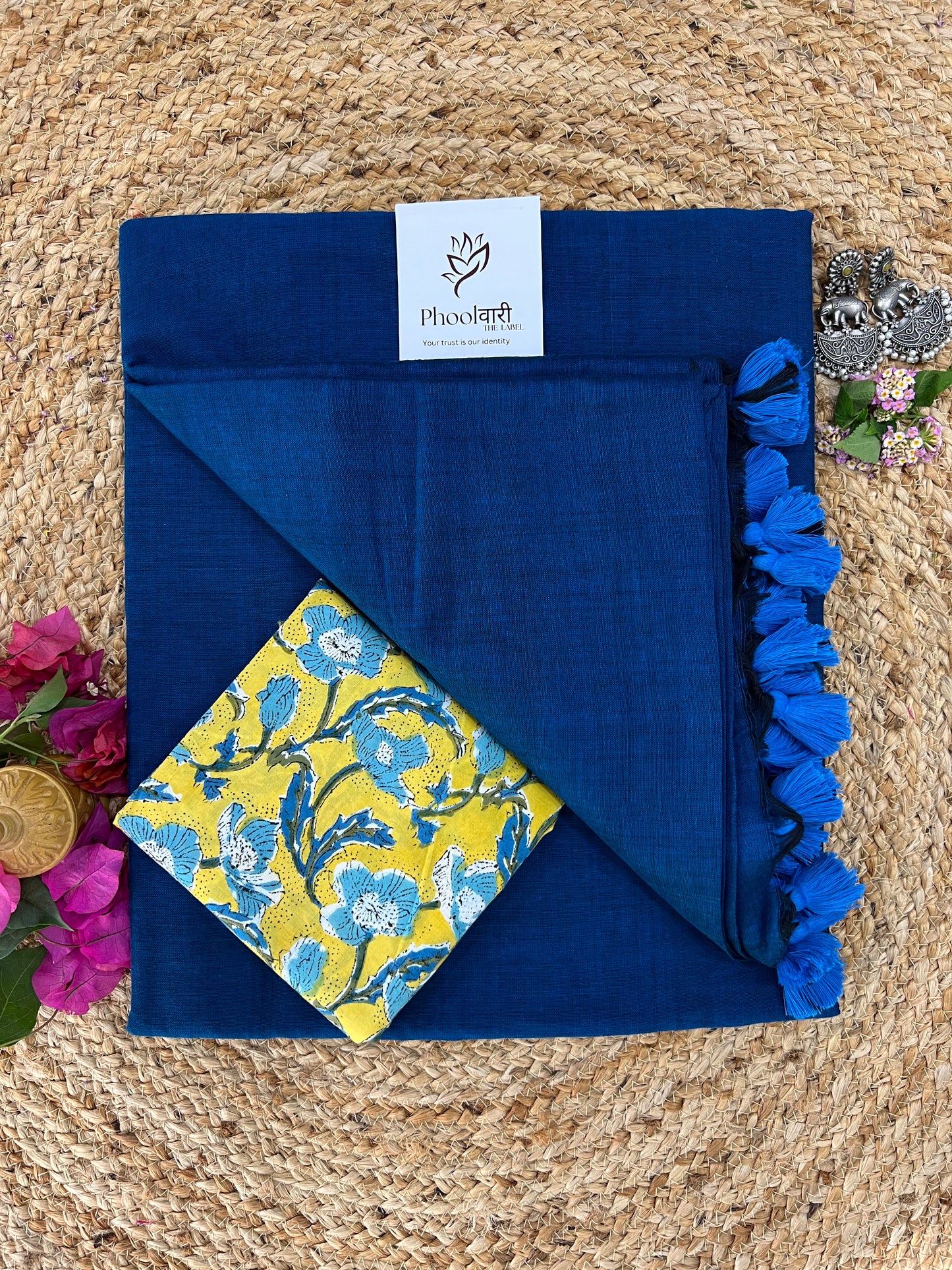 Phoolwari Indigo Handloom Saree