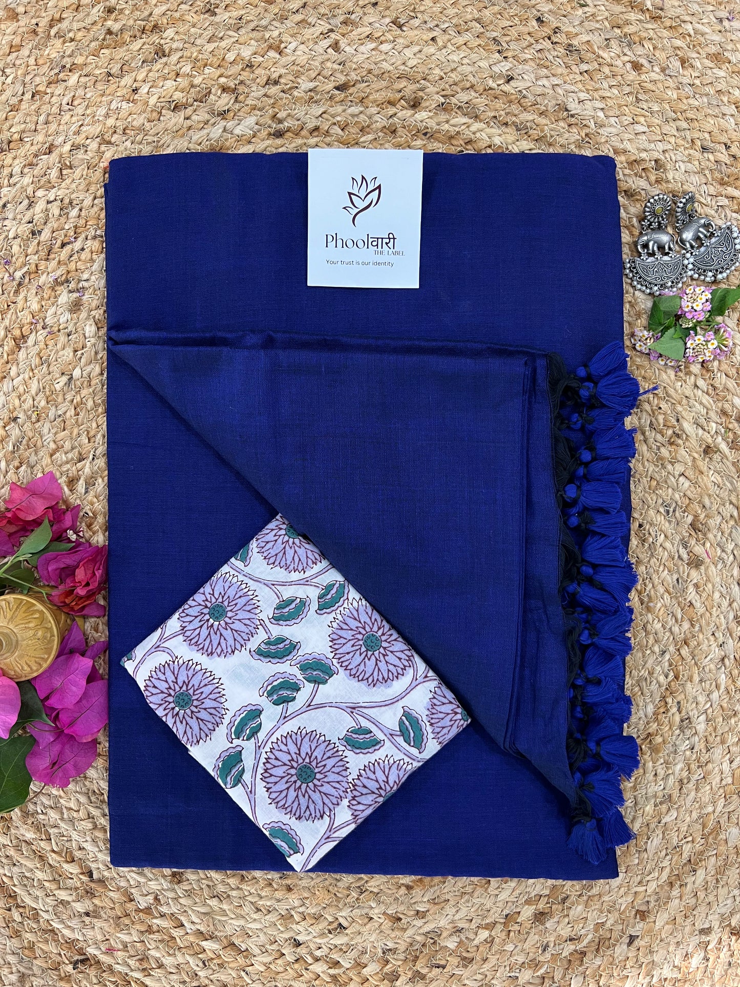 Phoolwari Royal Bule Handloom Saree