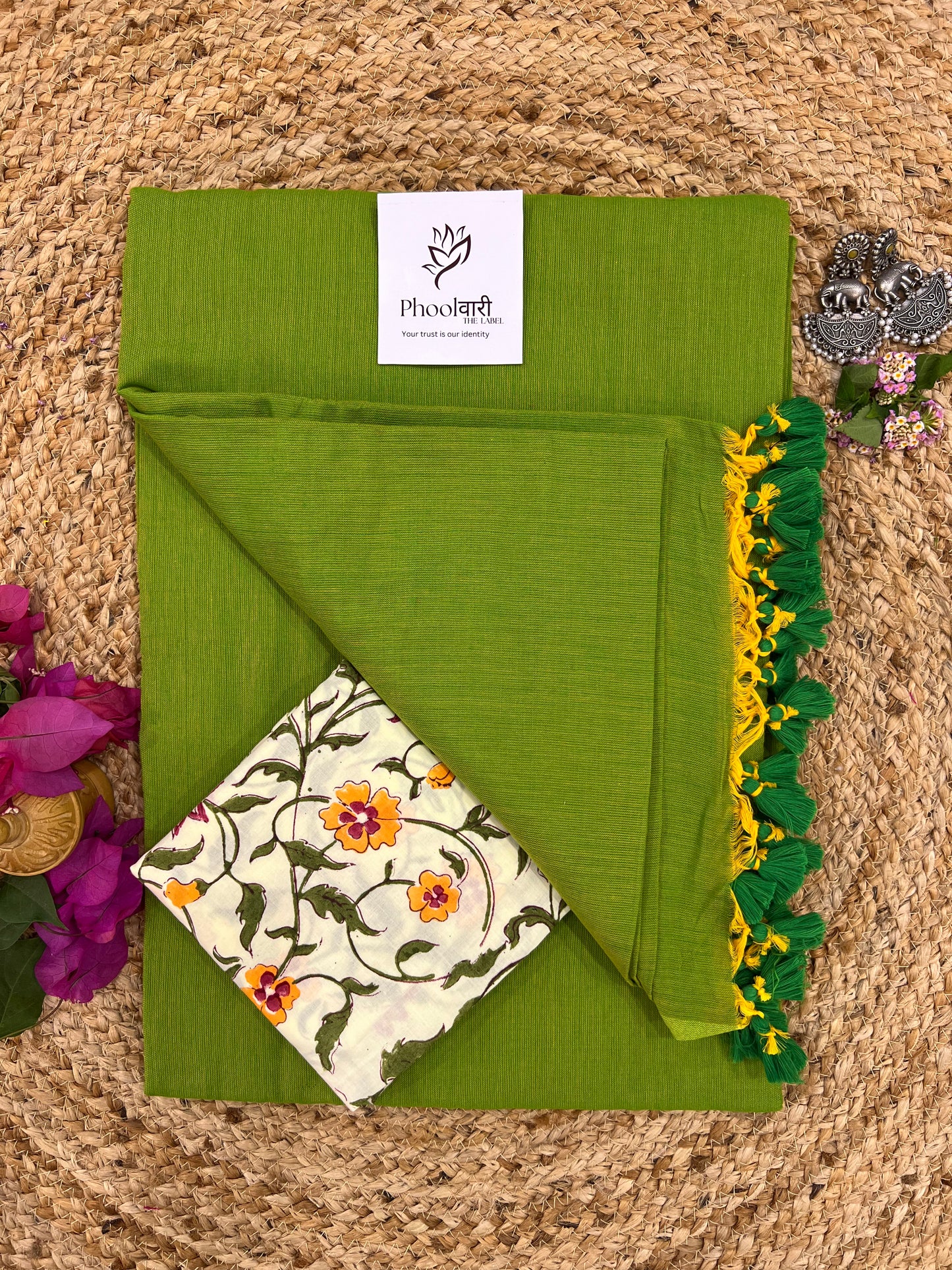 Phoolwari Parrot Green Handloom Saree