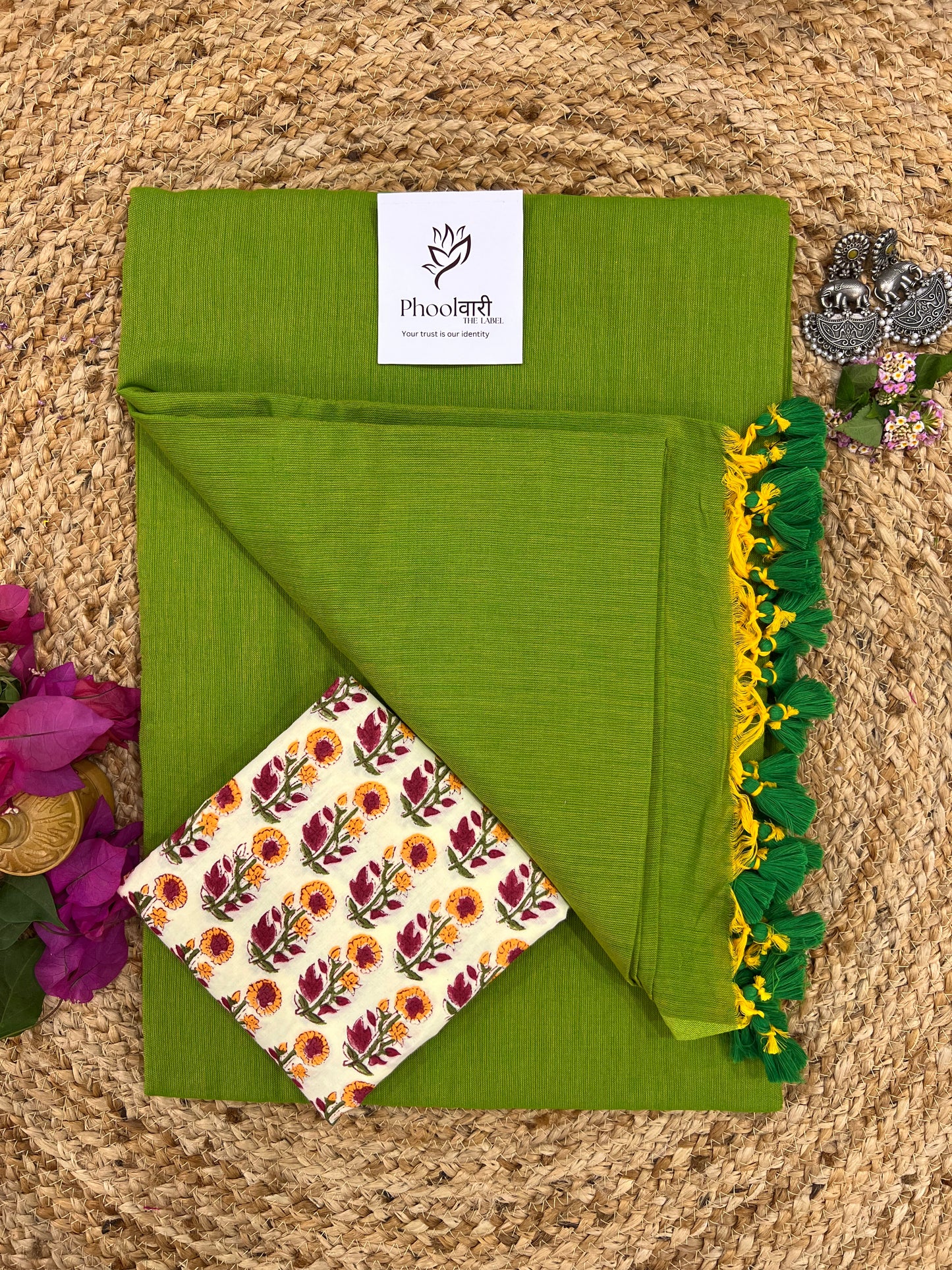 Phoolwari Parrot Green Handloom Saree