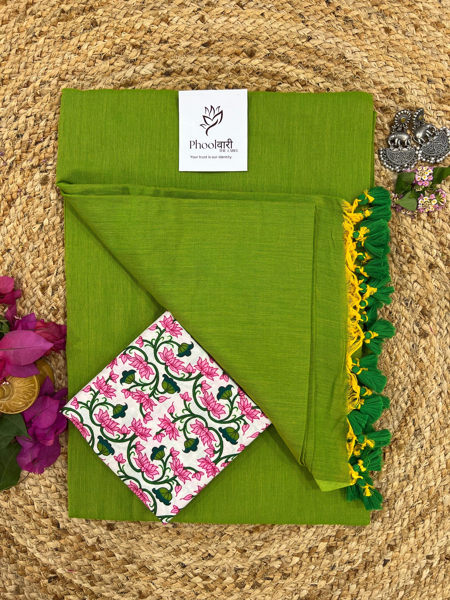 Phoolwari Parrot Green Handloom Saree