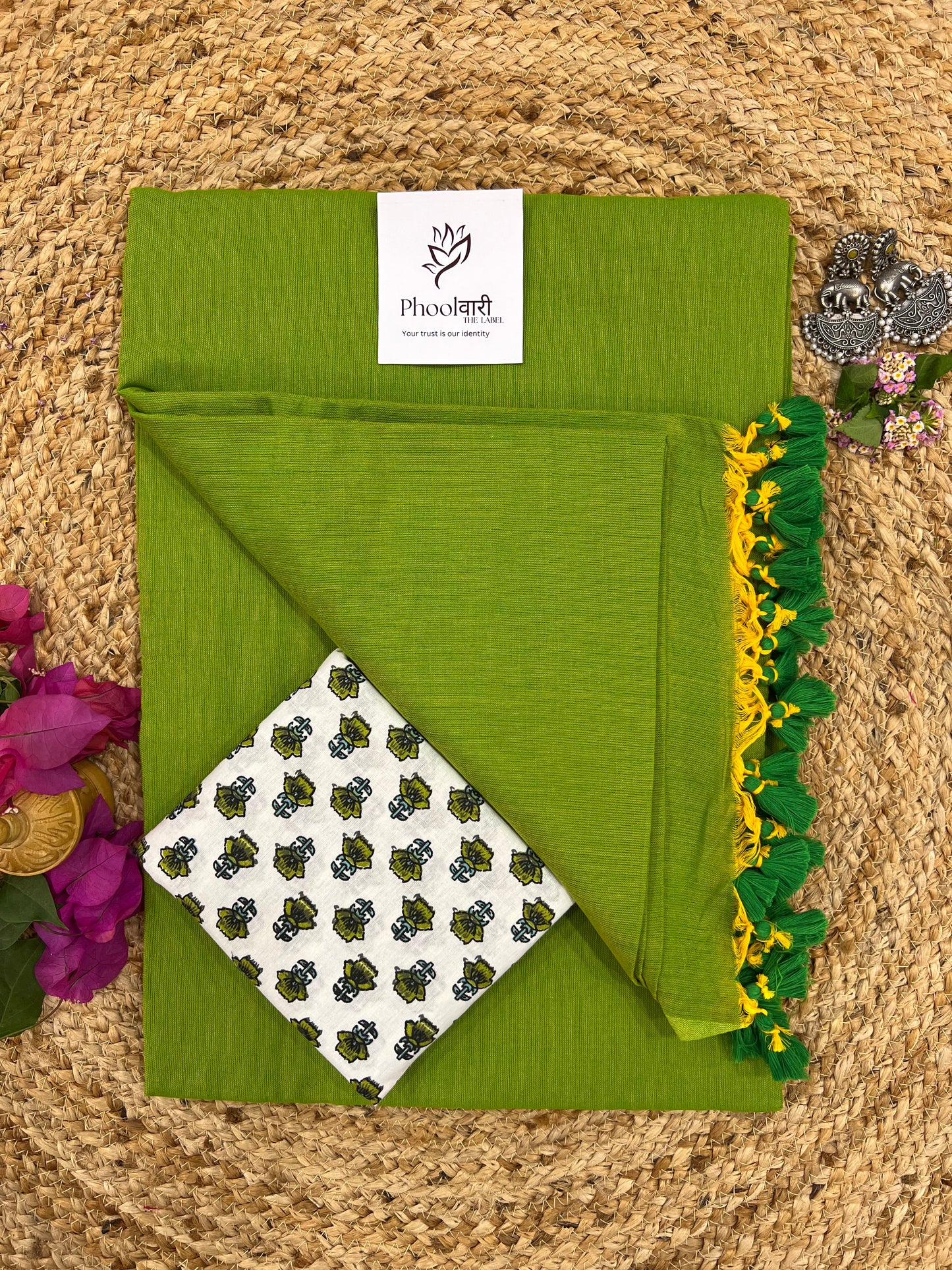 Phoolwari Parrot Green Handloom Saree