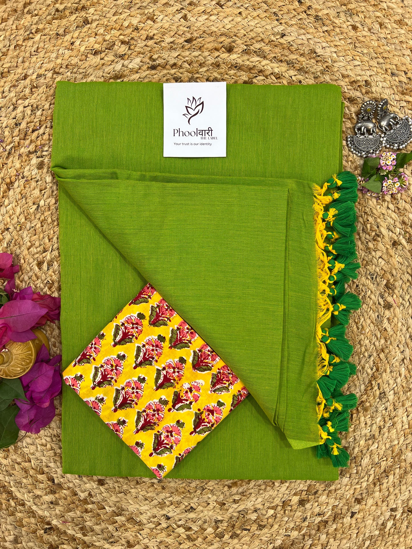 Phoolwari Parrot Green Handloom Saree