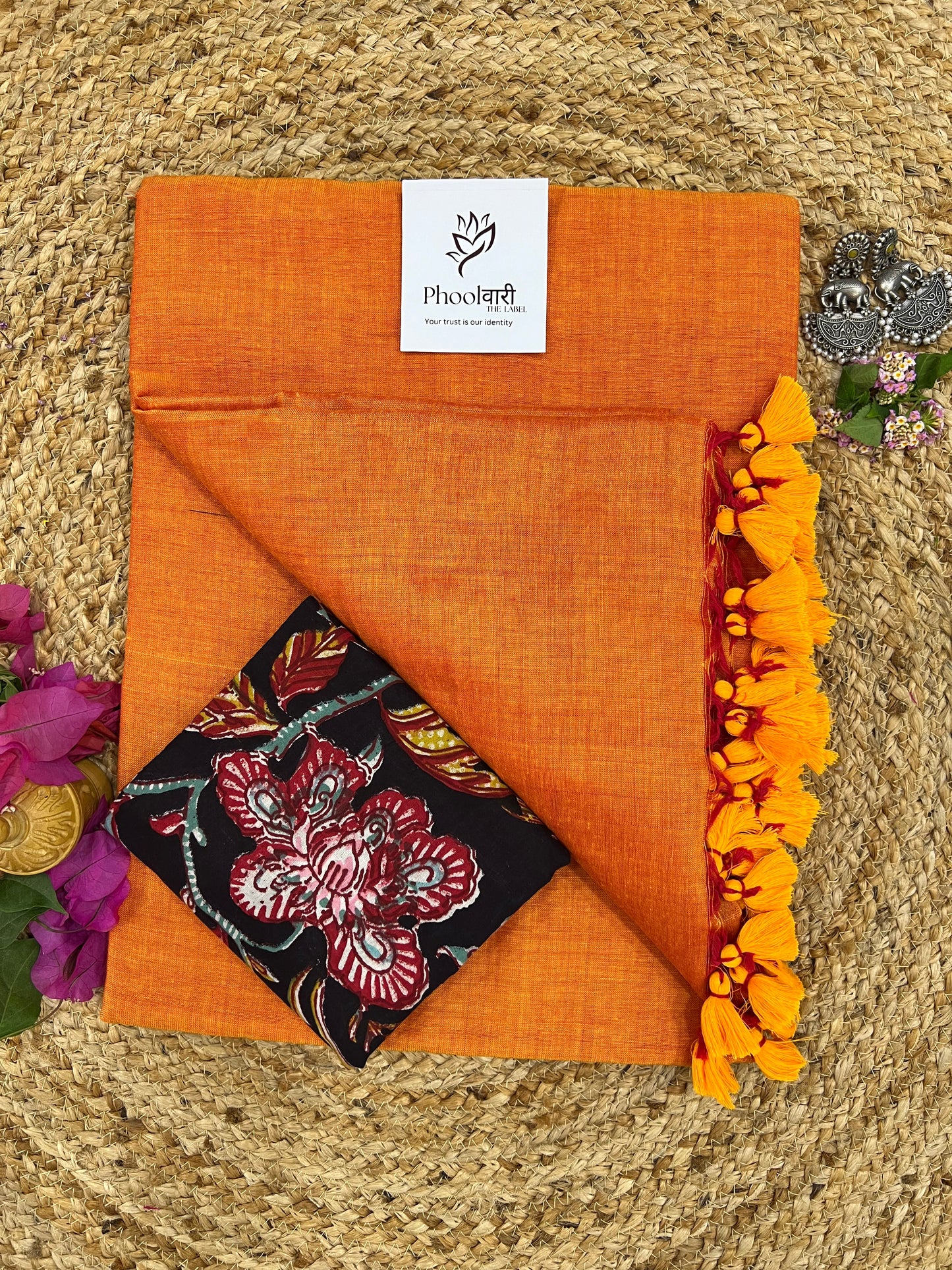 Phoolwari Orange Handloom Saree