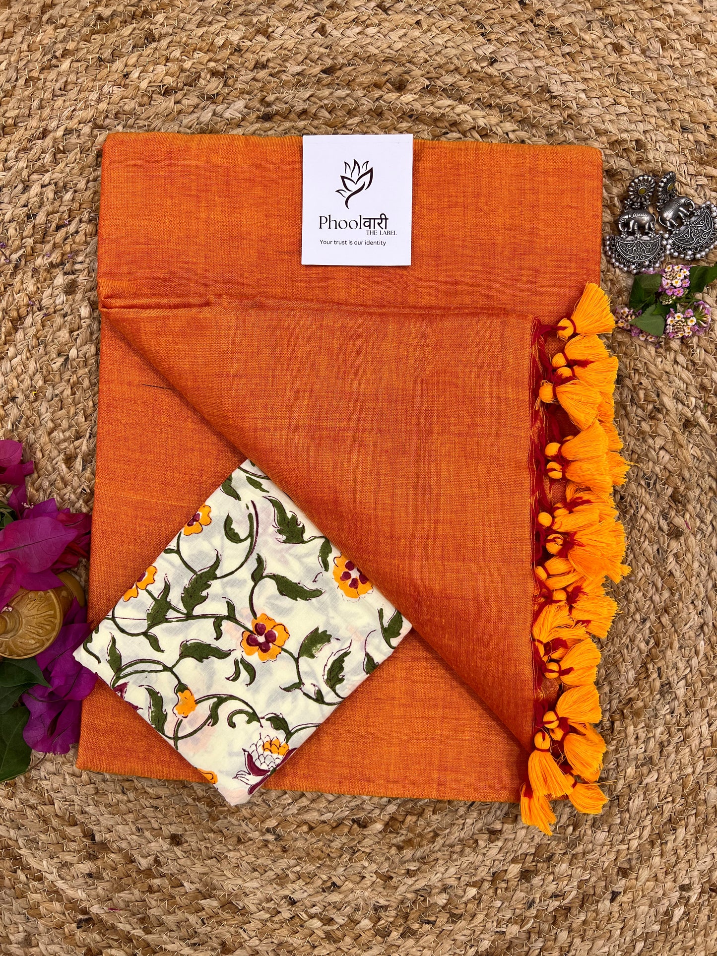 Phoolwari Orange Handloom Saree