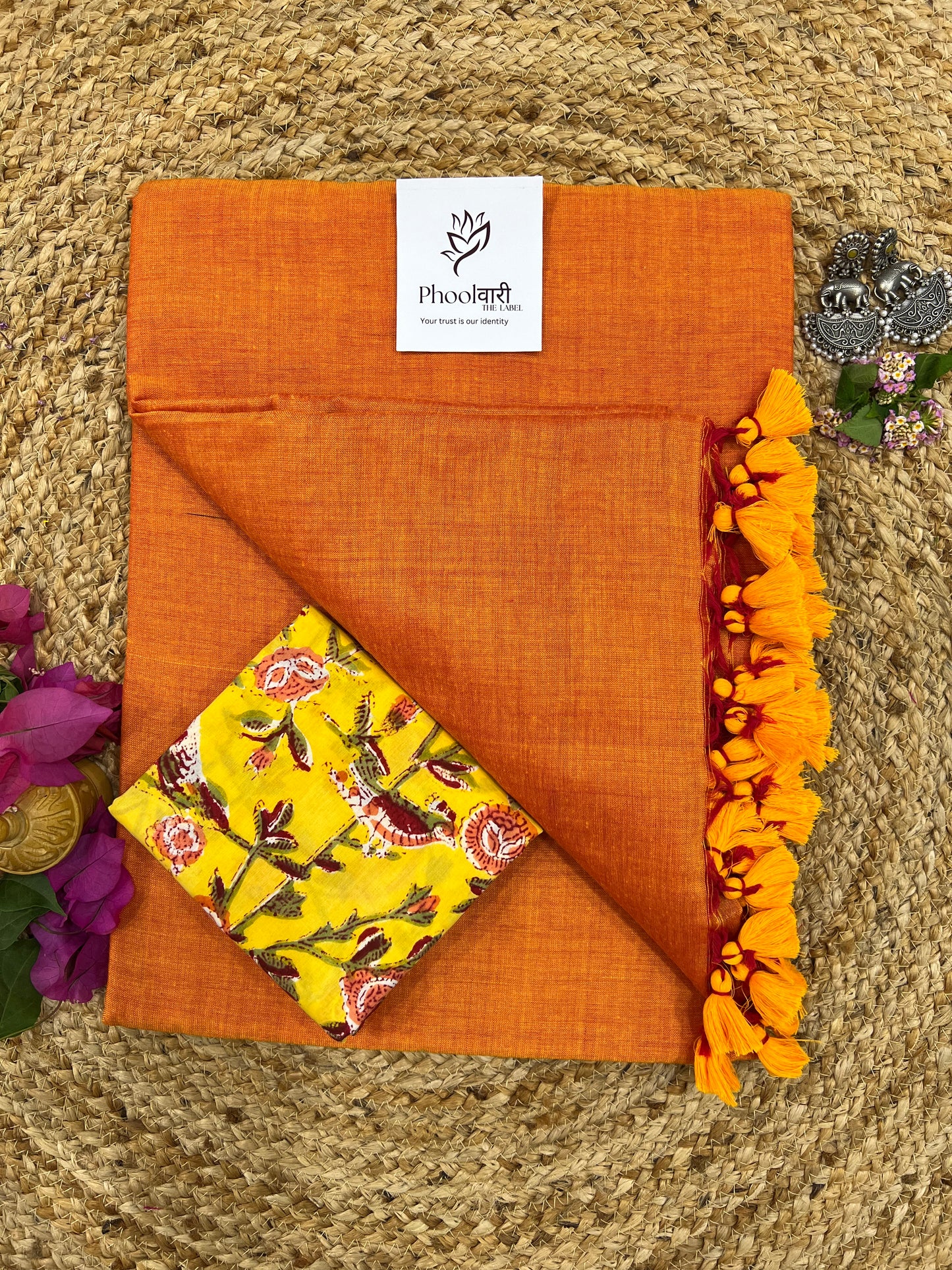 Phoolwari Orange Handloom Saree