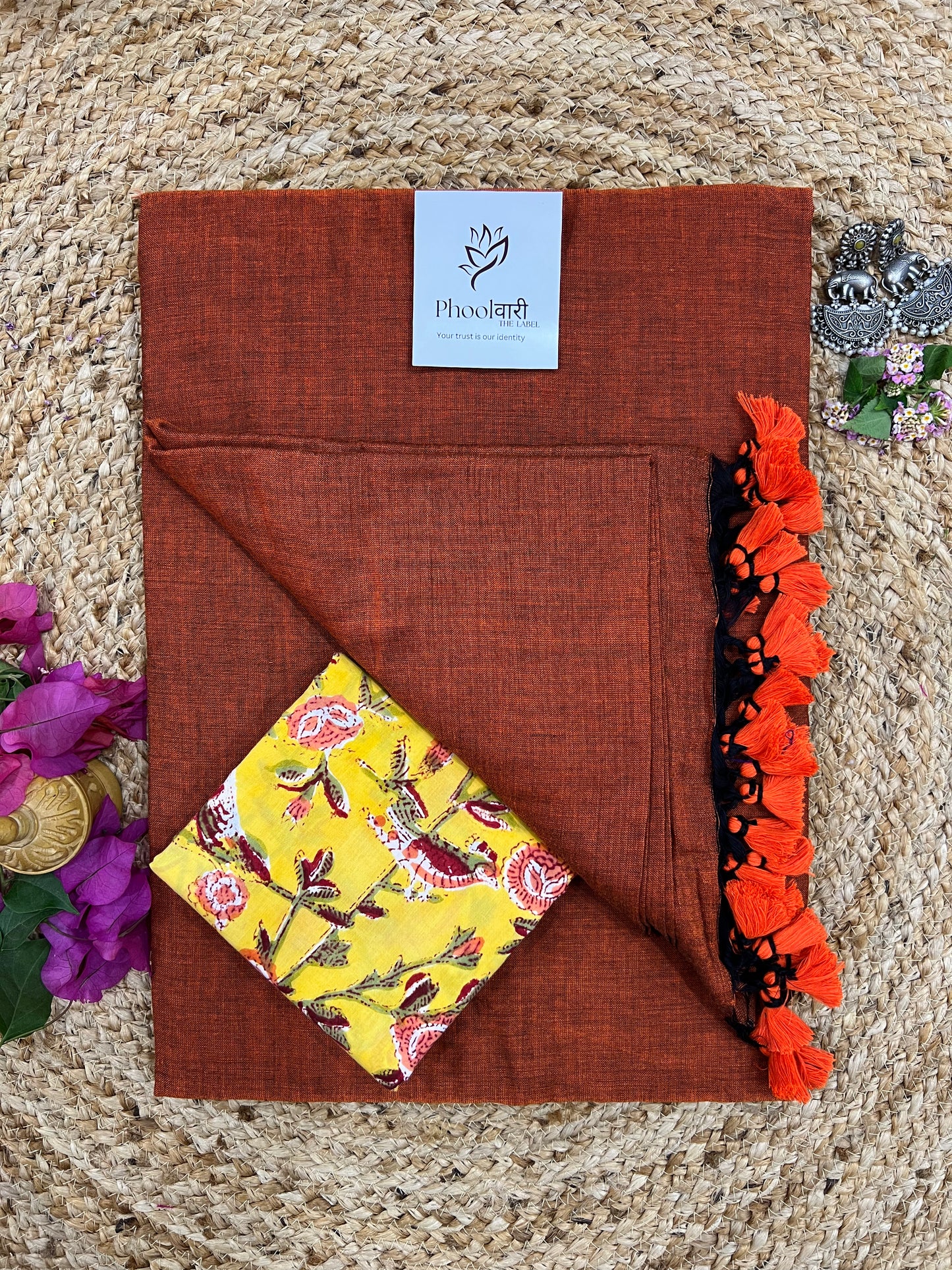 Phoolwari Rust Orange Handloom Saree