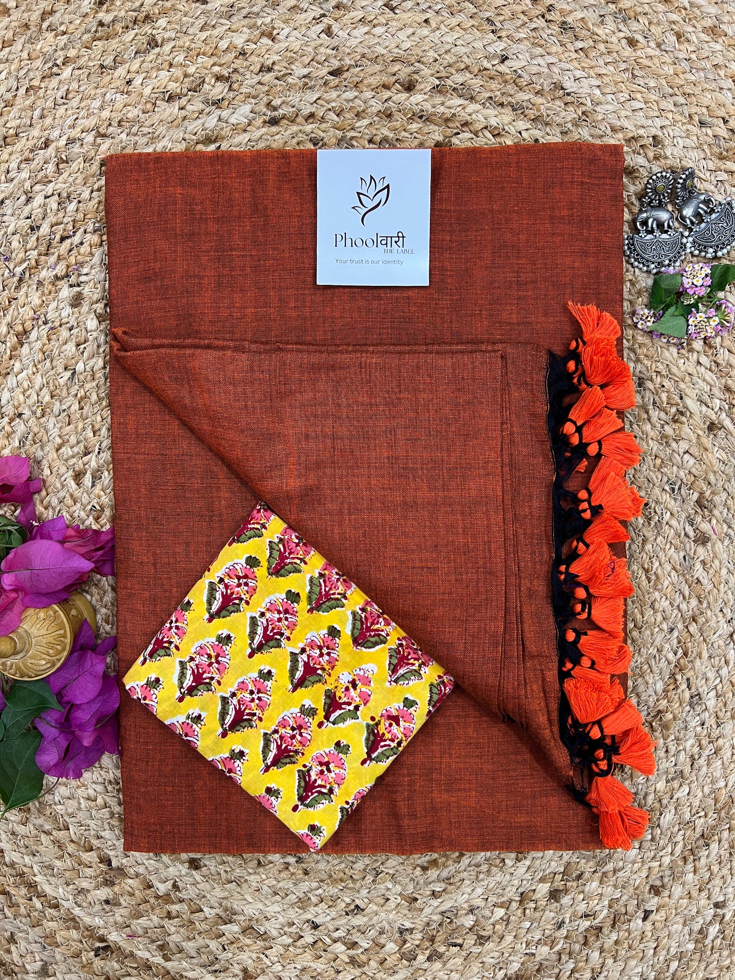 Phoolwari Rust Orange Handloom Saree