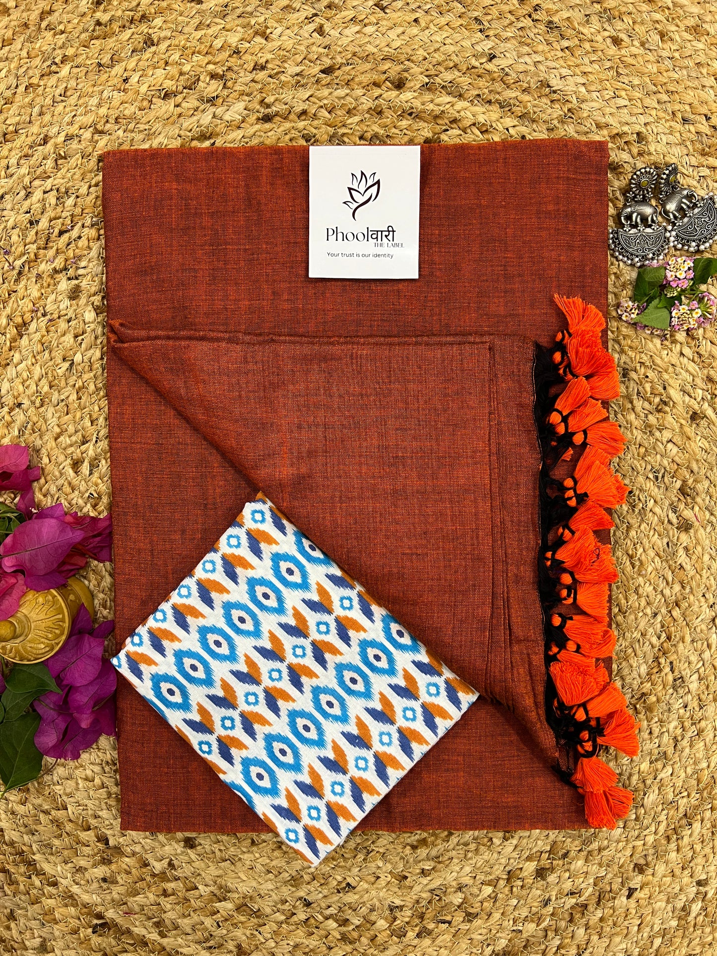 Phoolwari Rust Orange Handloom Saree