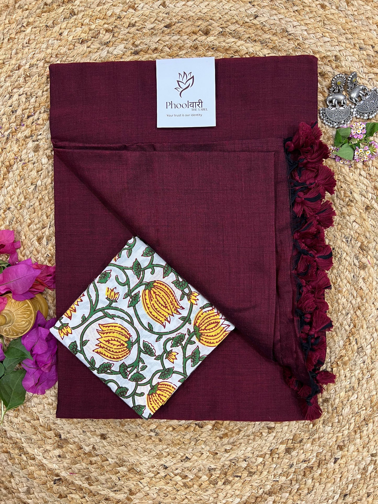 Phoolwari Dark Maroon Handloom Saree