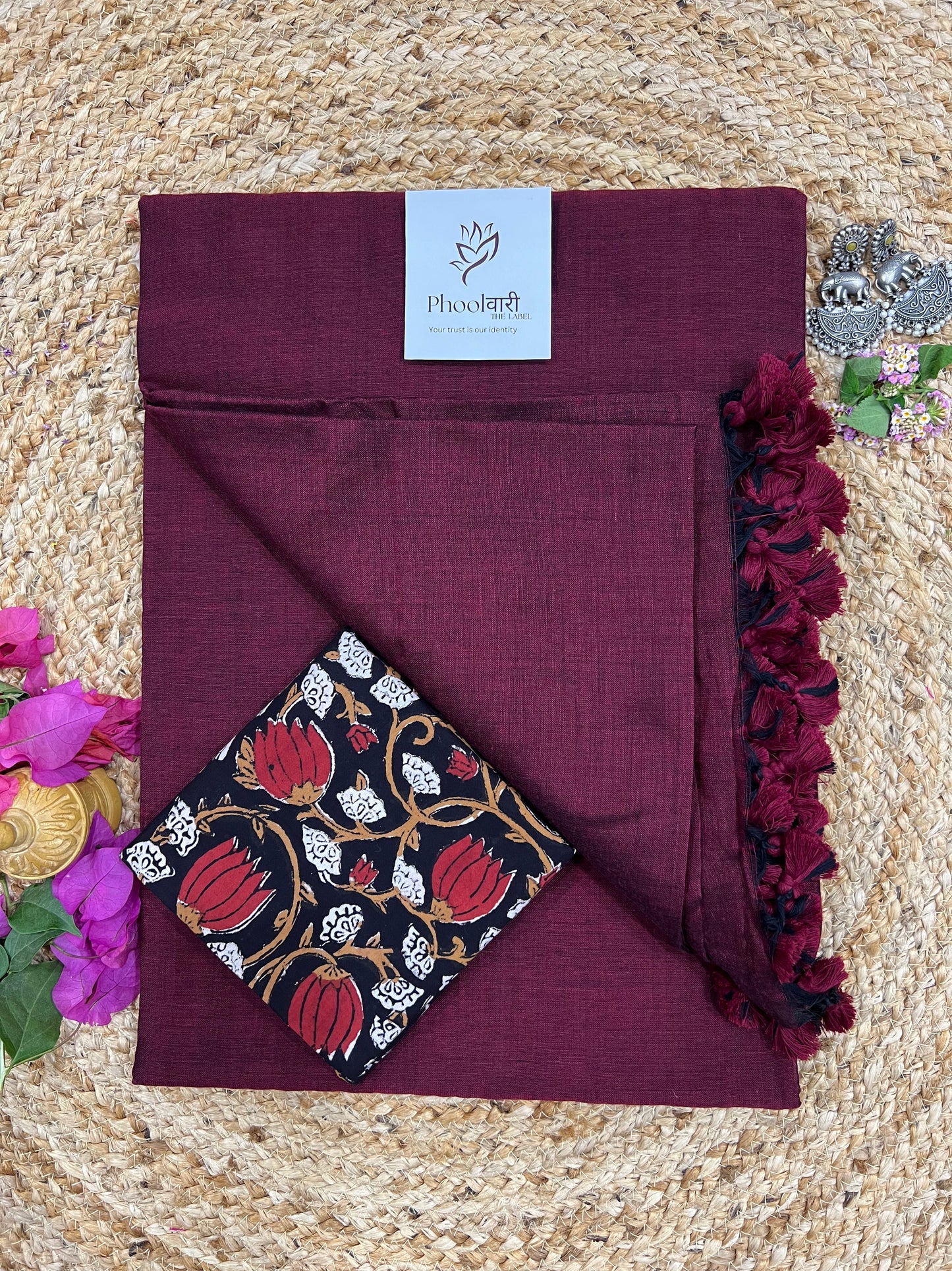 Phoolwari Dark Maroon Handloom Saree