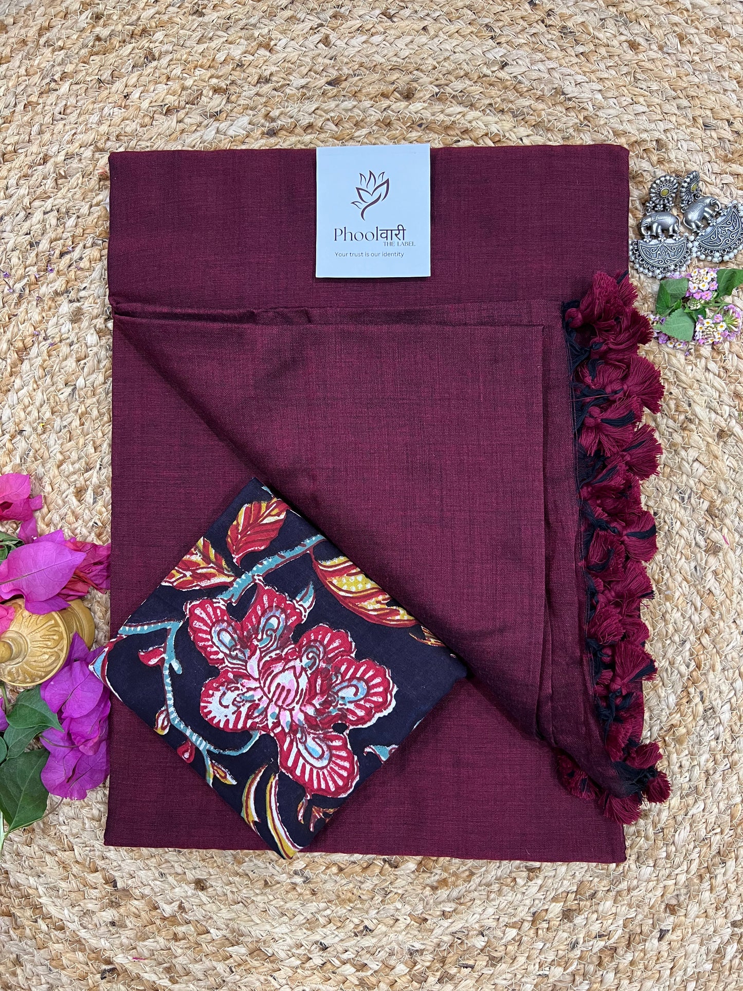 Phoolwari Dark Maroon Handloom Saree