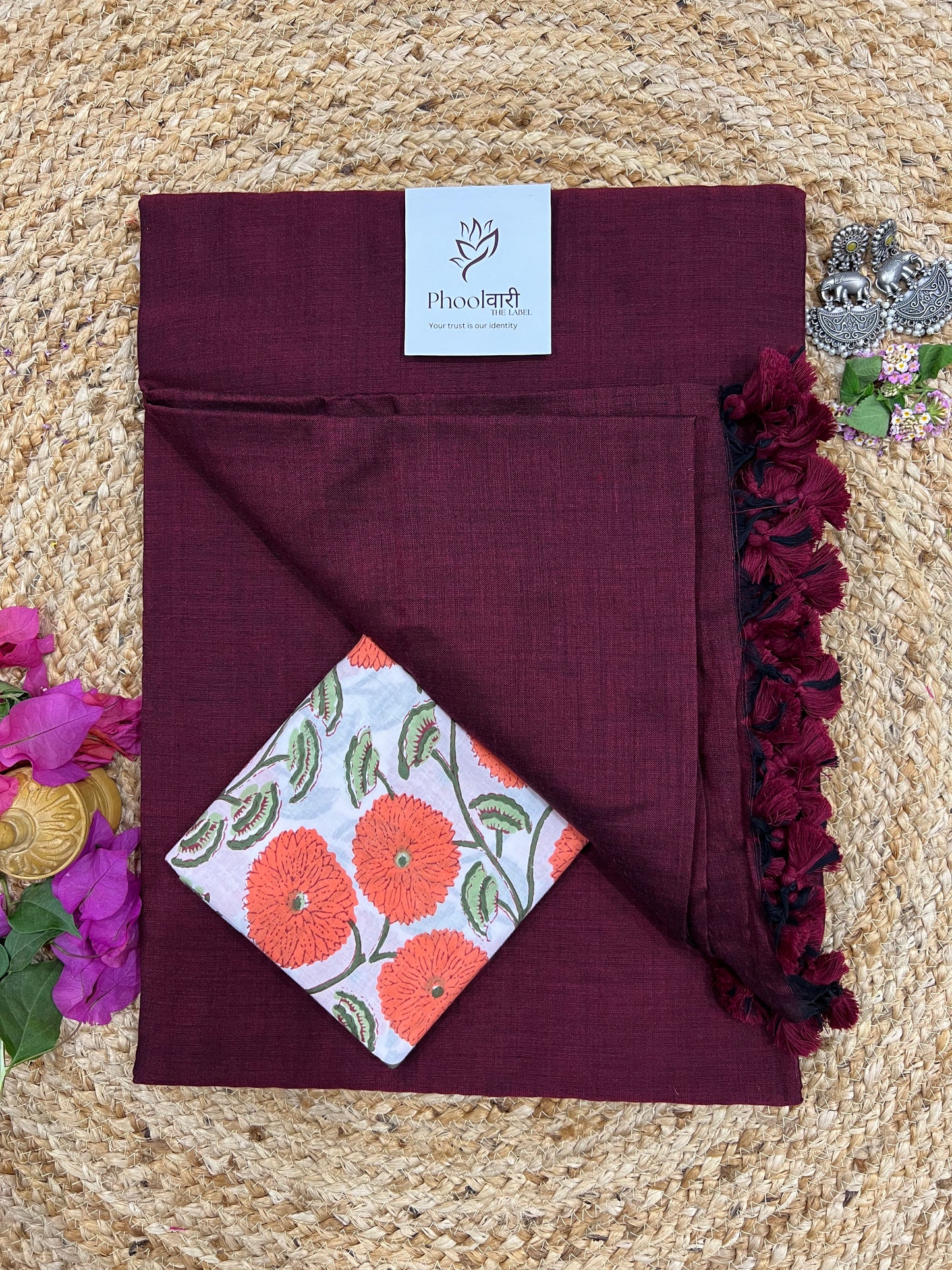 Phoolwari Dark Maroon Handloom Saree