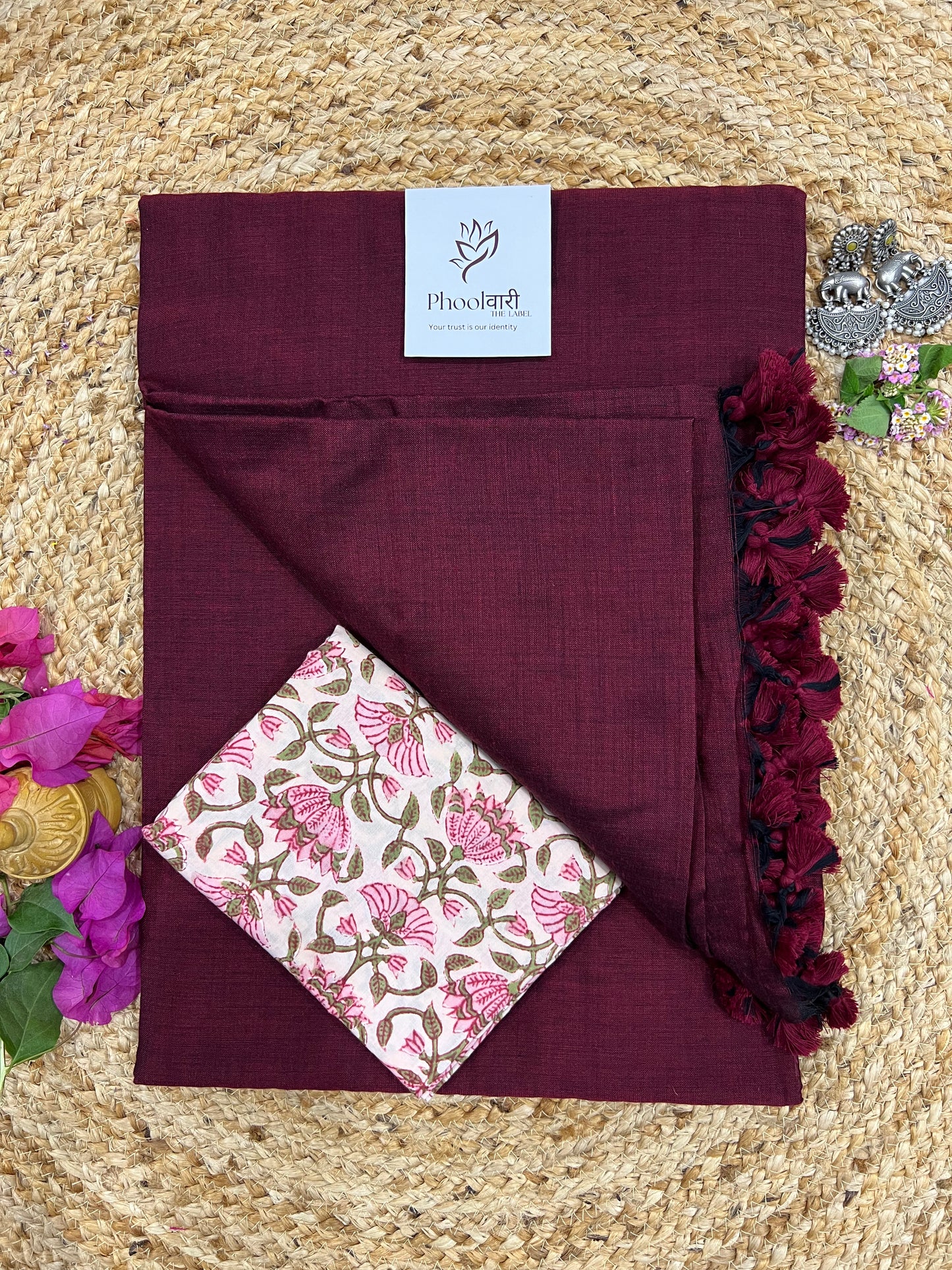 Phoolwari Dark Maroon Handloom Saree