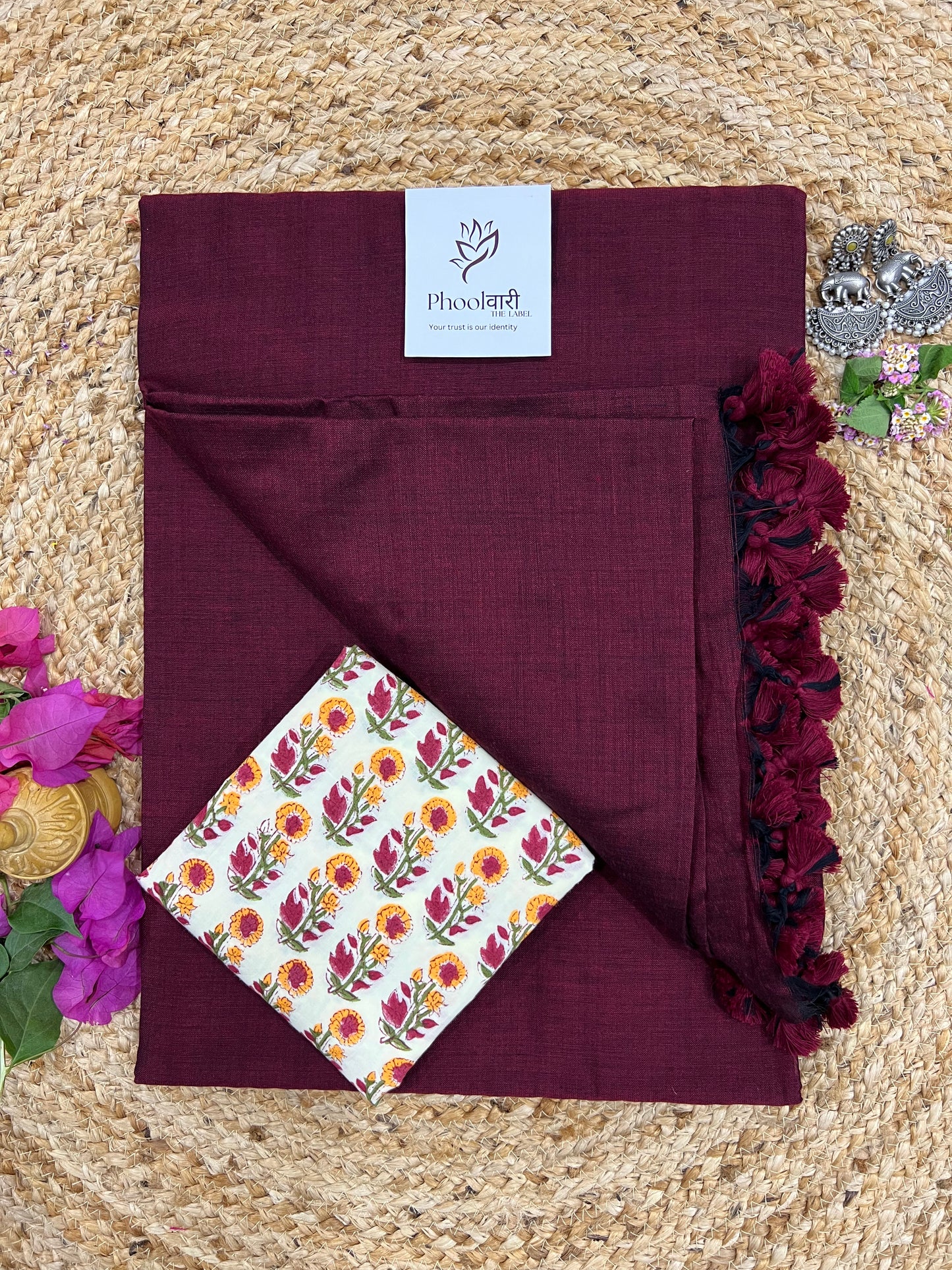 Phoolwari Dark Maroon Handloom Saree