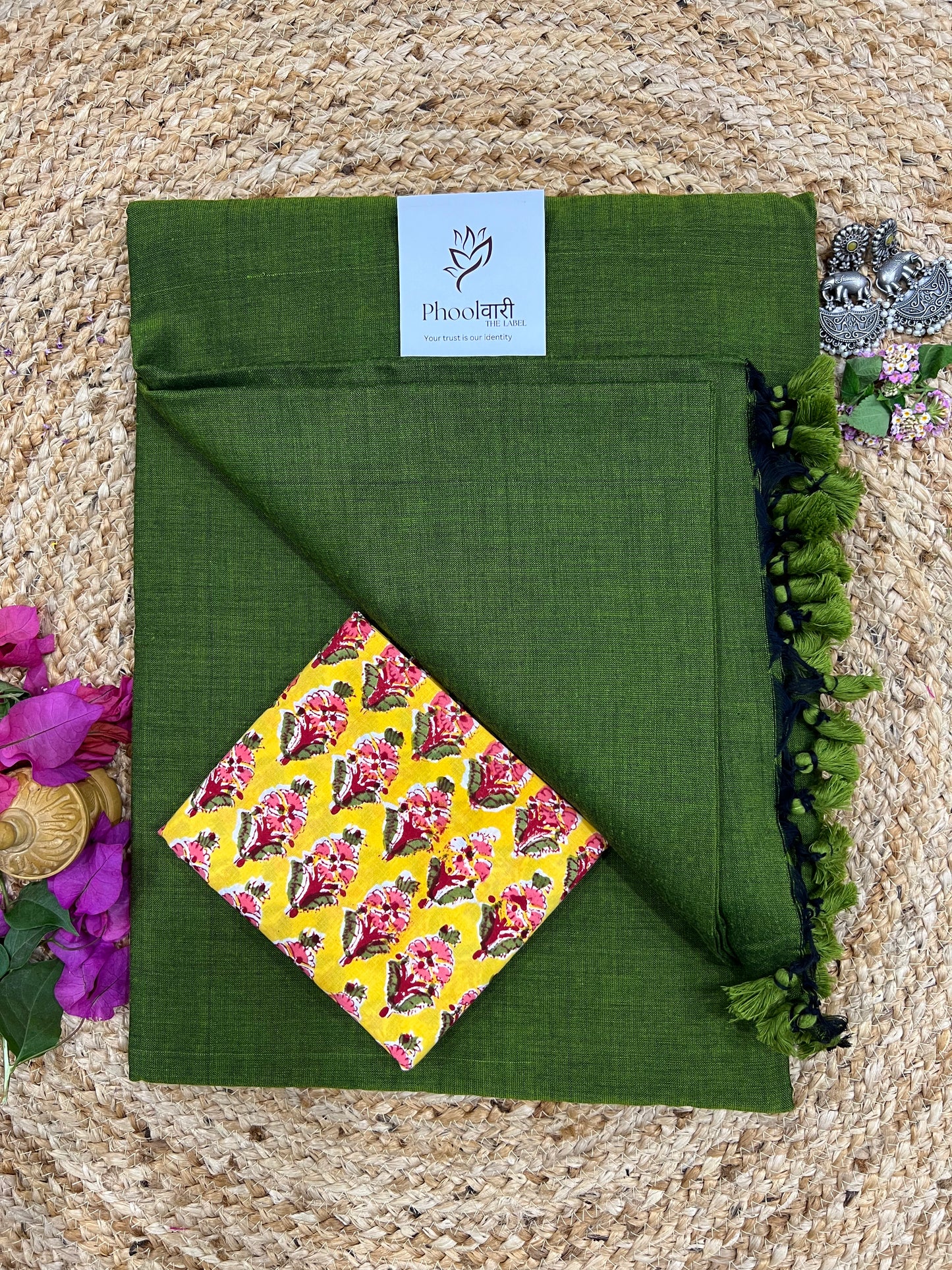 Phoolwari Mehendi Green Handloom Saree