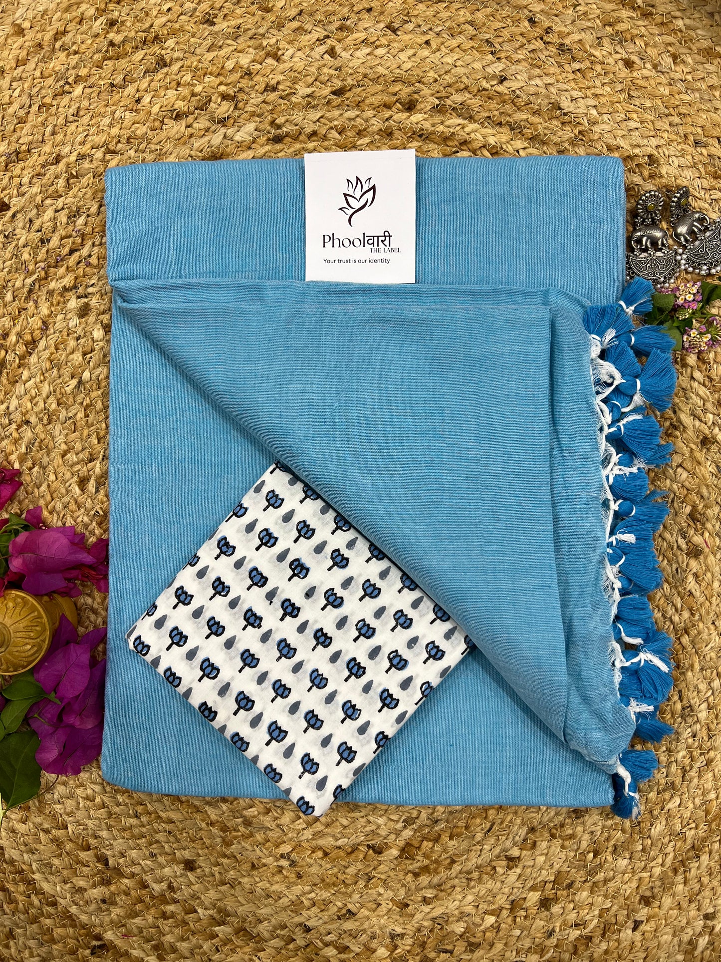 Phoolwari Sky Blue Handloom Saree