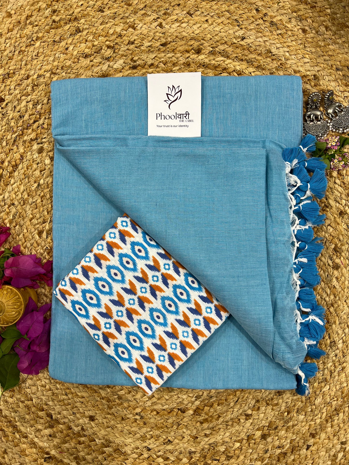 Phoolwari Sky Blue Handloom Saree