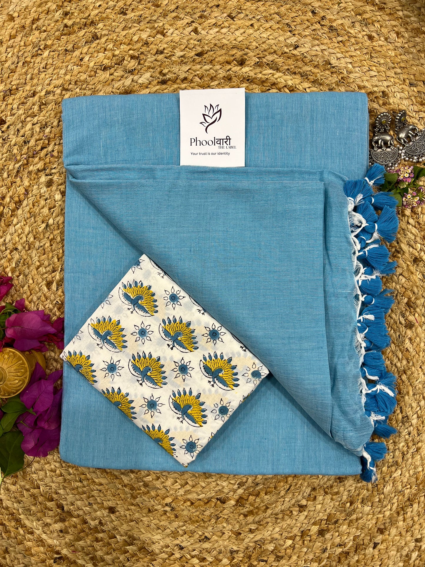 Phoolwari Sky Blue Handloom Saree