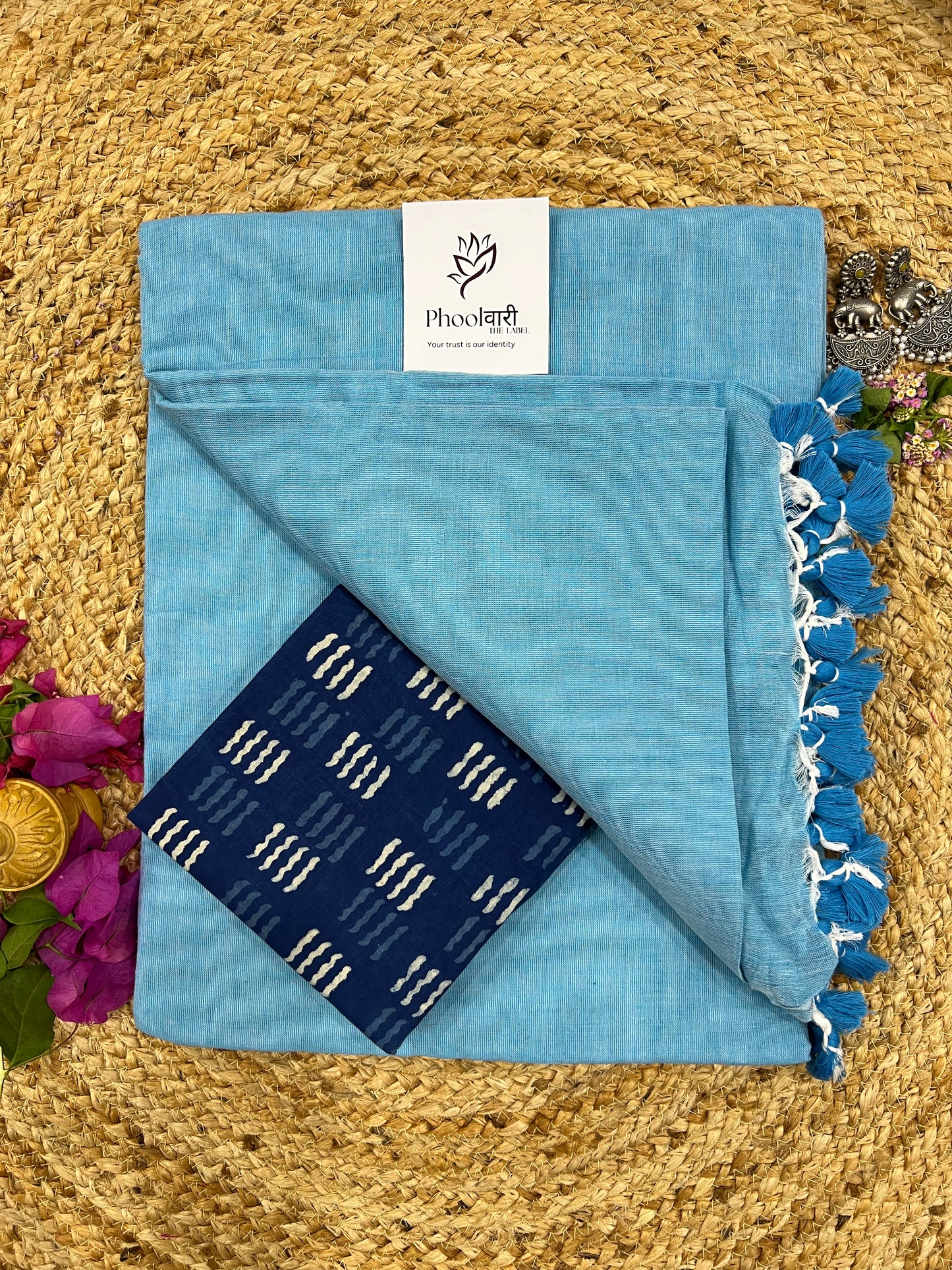 Phoolwari Sky Blue Handloom Saree