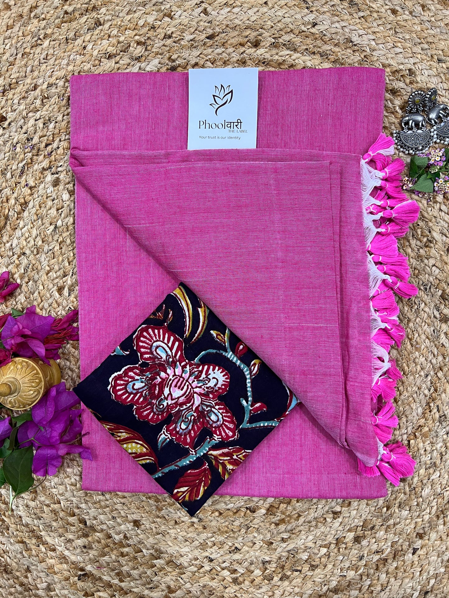 Phoolwari Rose Pink Handloom Saree