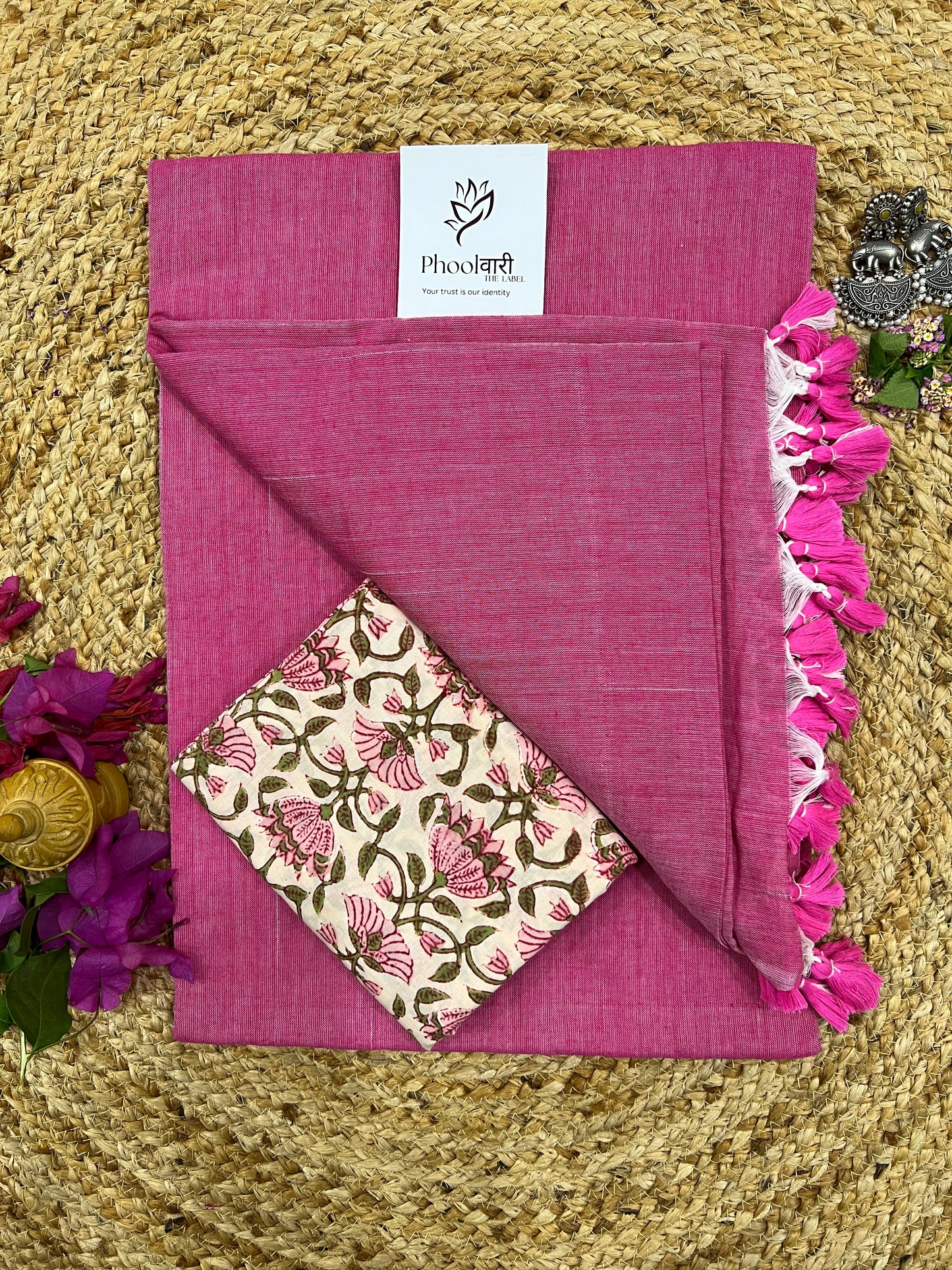 Phoolwari Rose Pink Handloom Saree