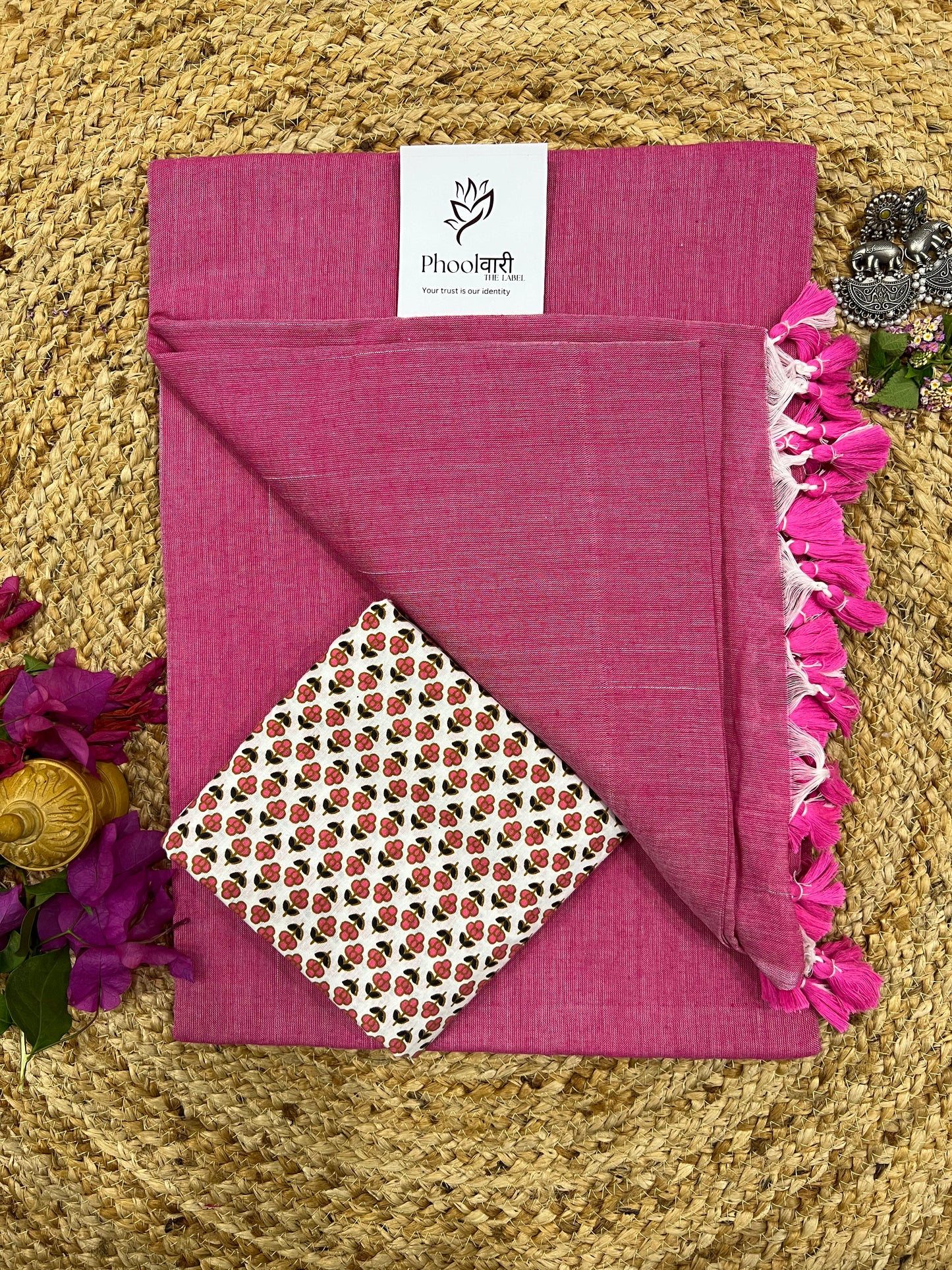 Phoolwari Rose Pink Handloom Saree