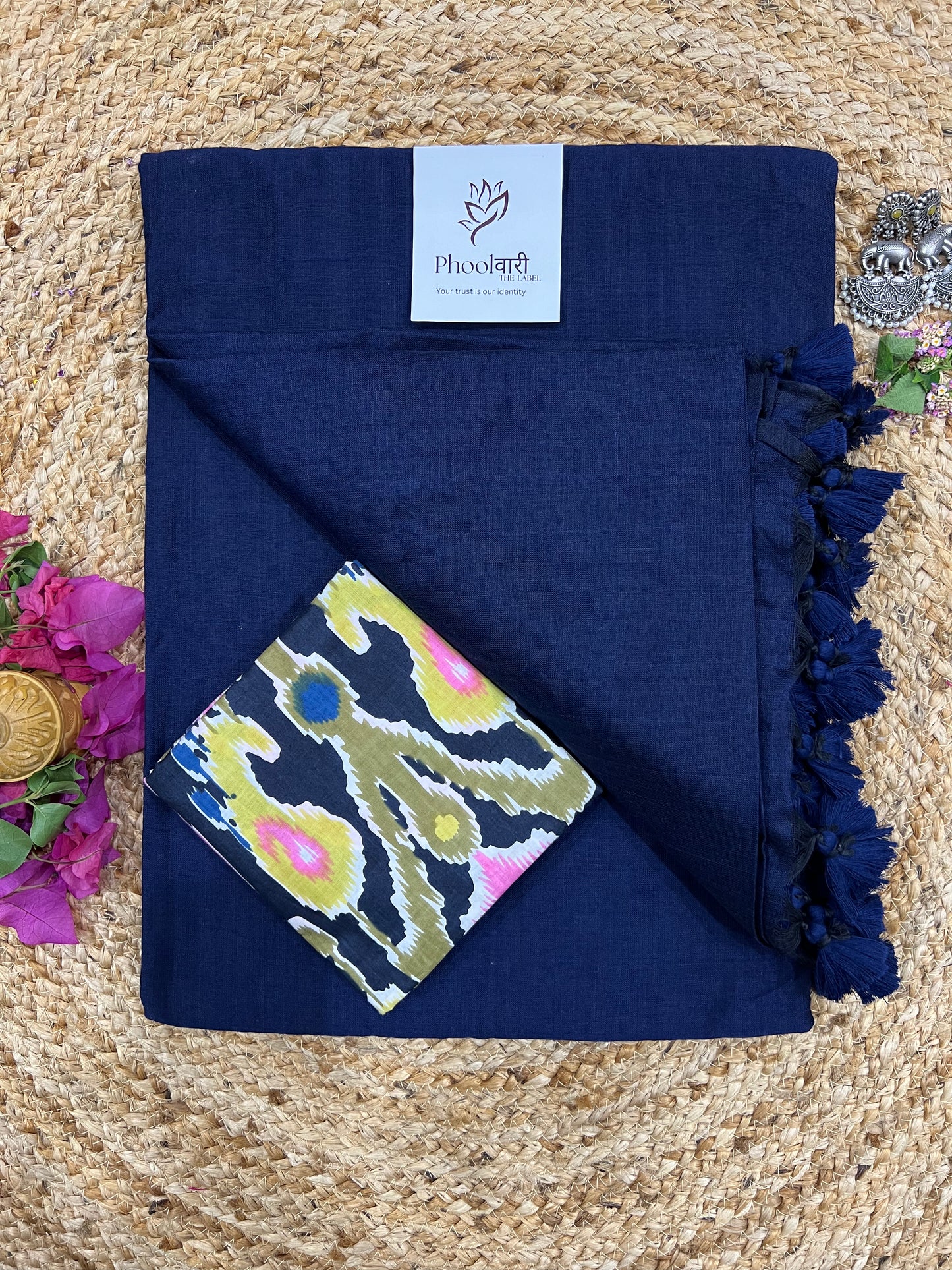 Phoolwari Navy Blue Handloom cotton Saree