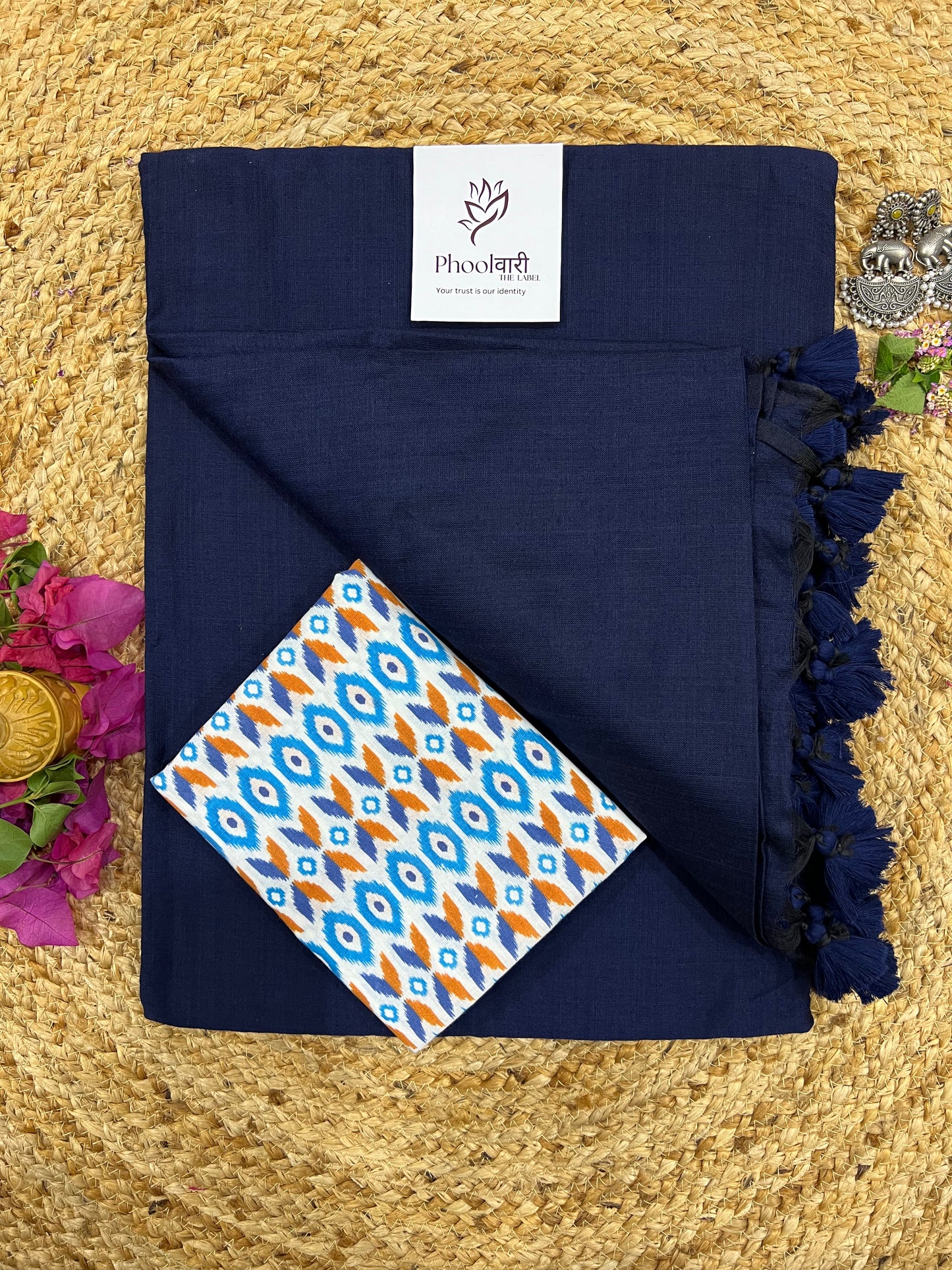 Phoolwari Navy Blue Handloom cotton Saree