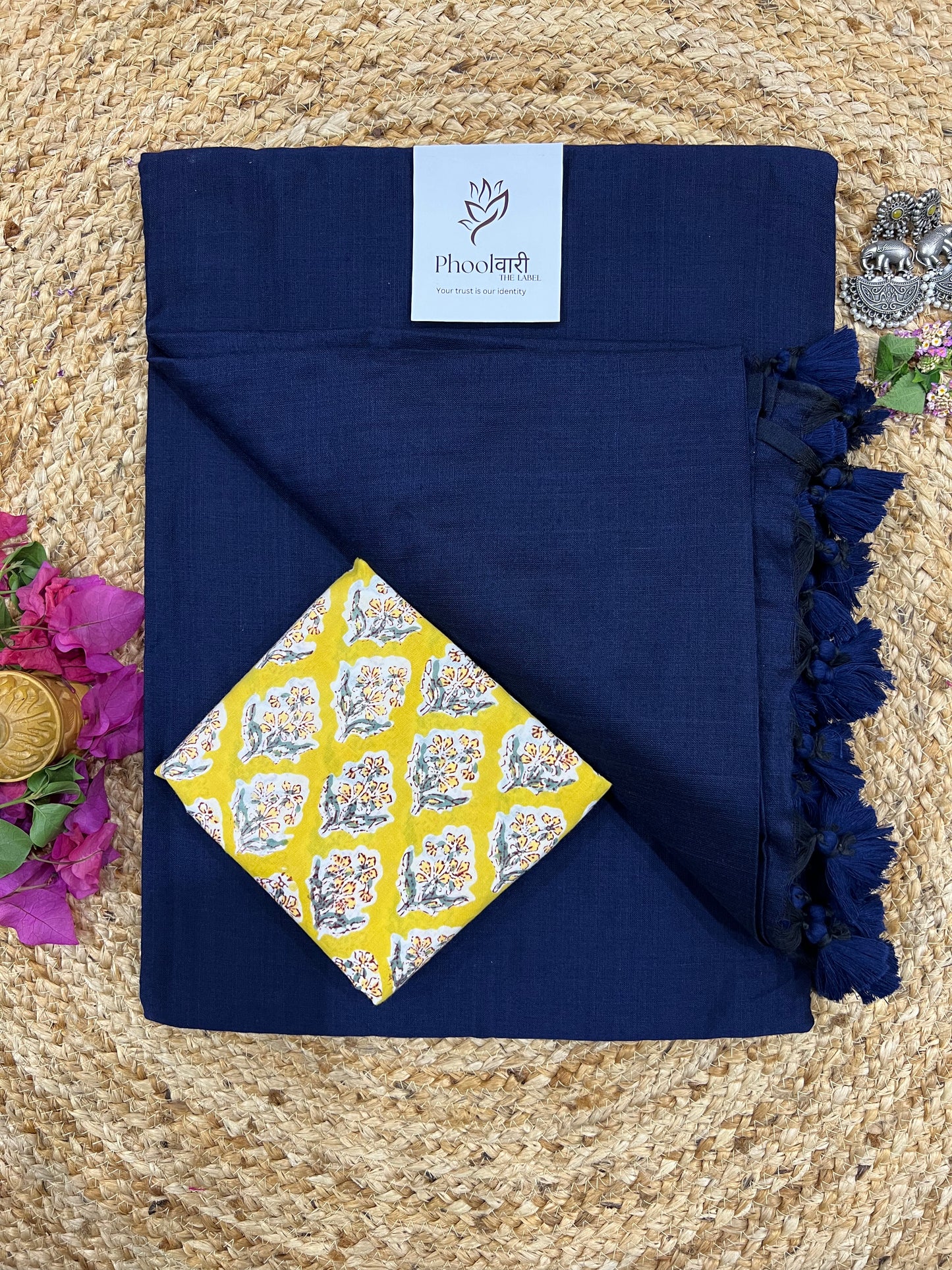 Phoolwari Navy Blue Handloom cotton Saree