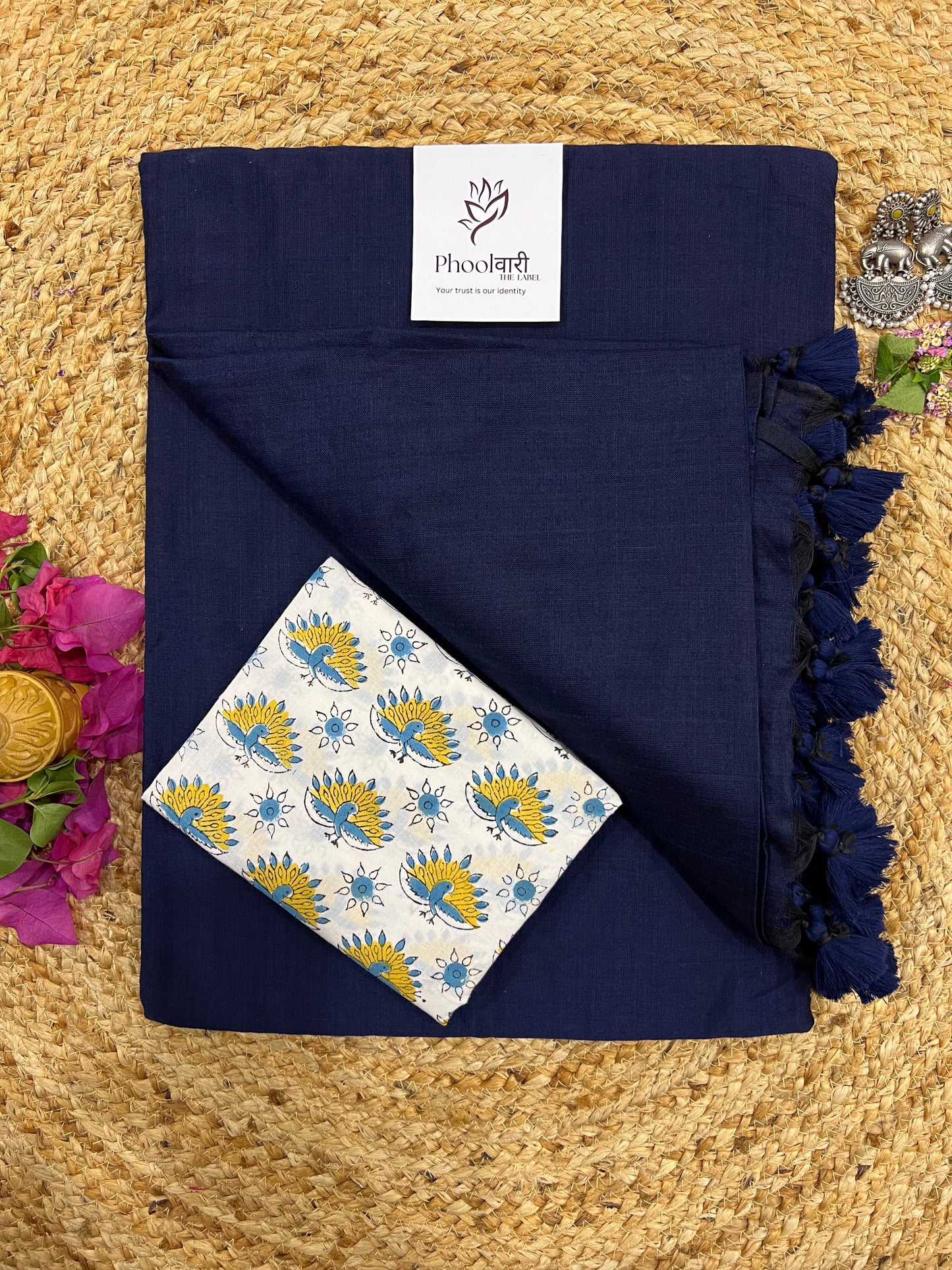 Phoolwari Navy Blue Handloom cotton Saree