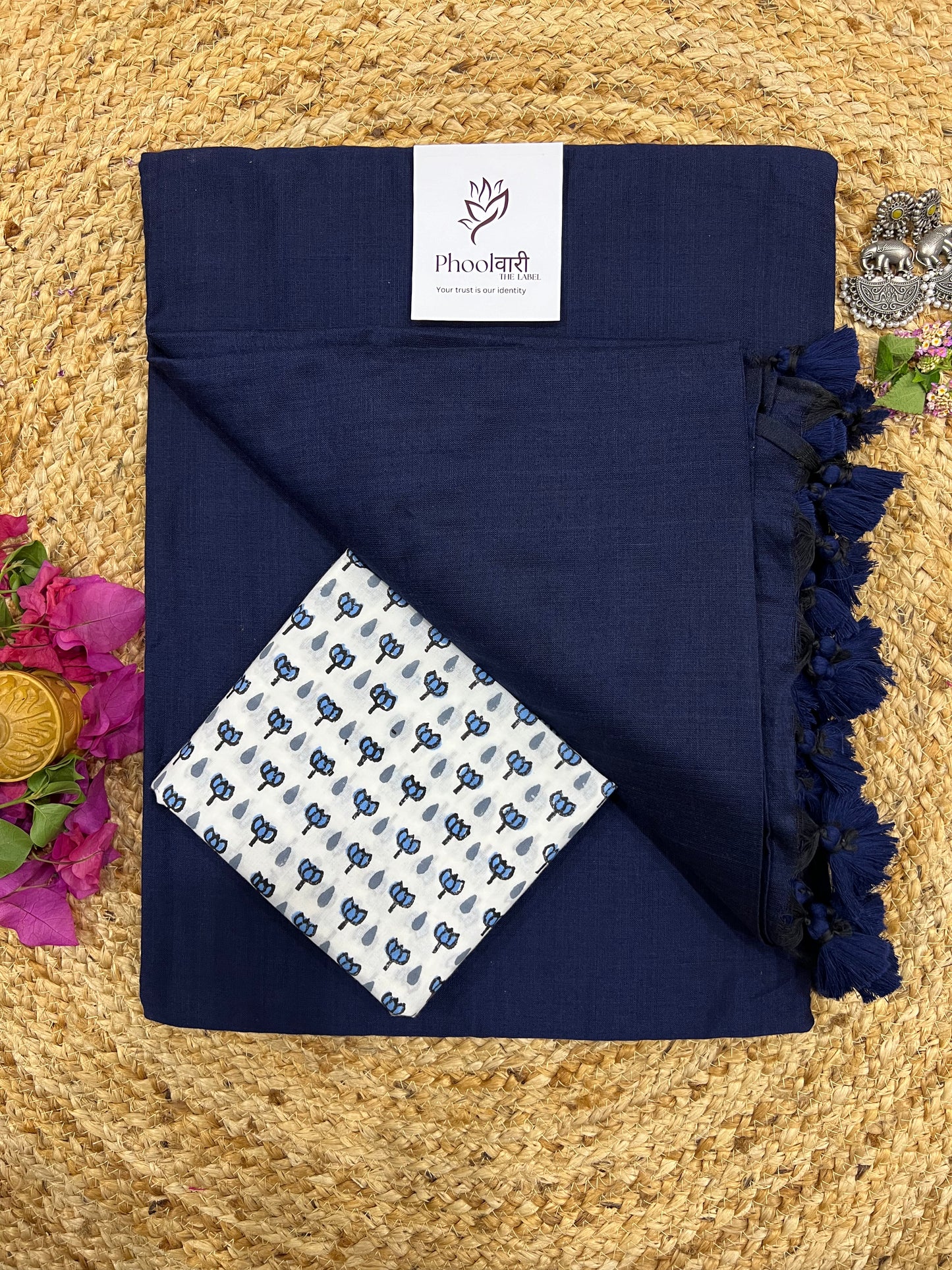 Phoolwari Navy Blue Handloom cotton Saree