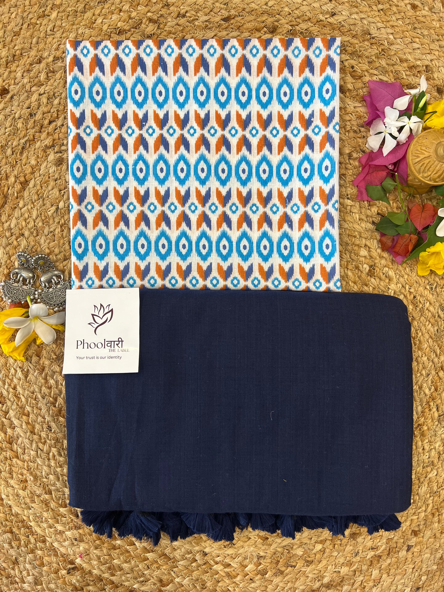 Phoolwari Navy Blue Handloom cotton Saree