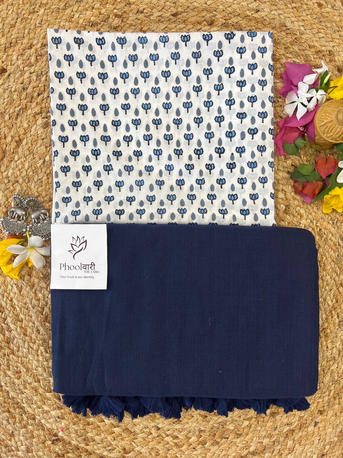 Phoolwari Navy Blue Handloom cotton Saree