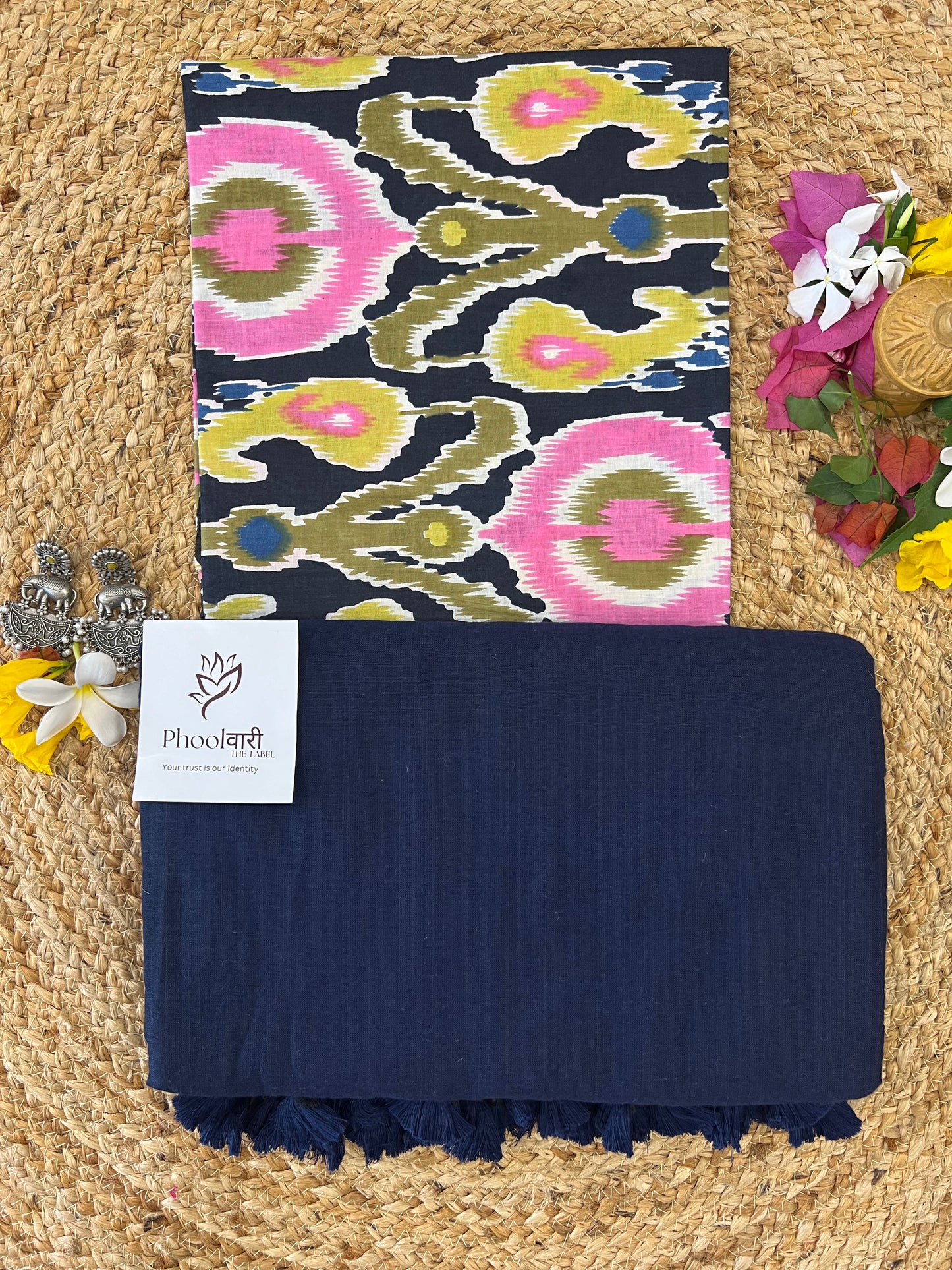 Phoolwari Navy Blue Handloom cotton Saree