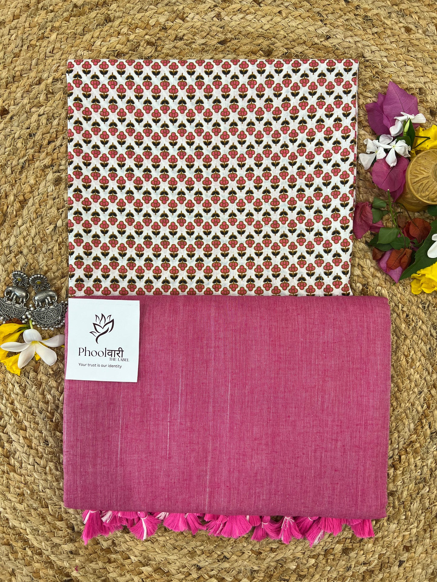 Phoolwari Rose Pink Handloom Saree