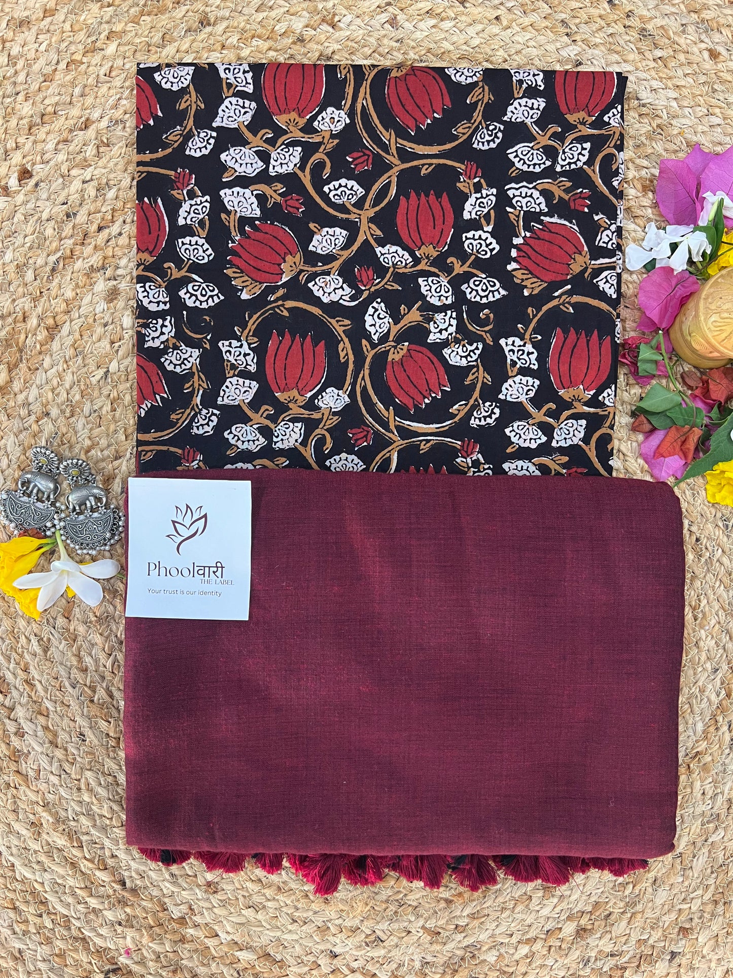 Phoolwari Dark Maroon Handloom Saree