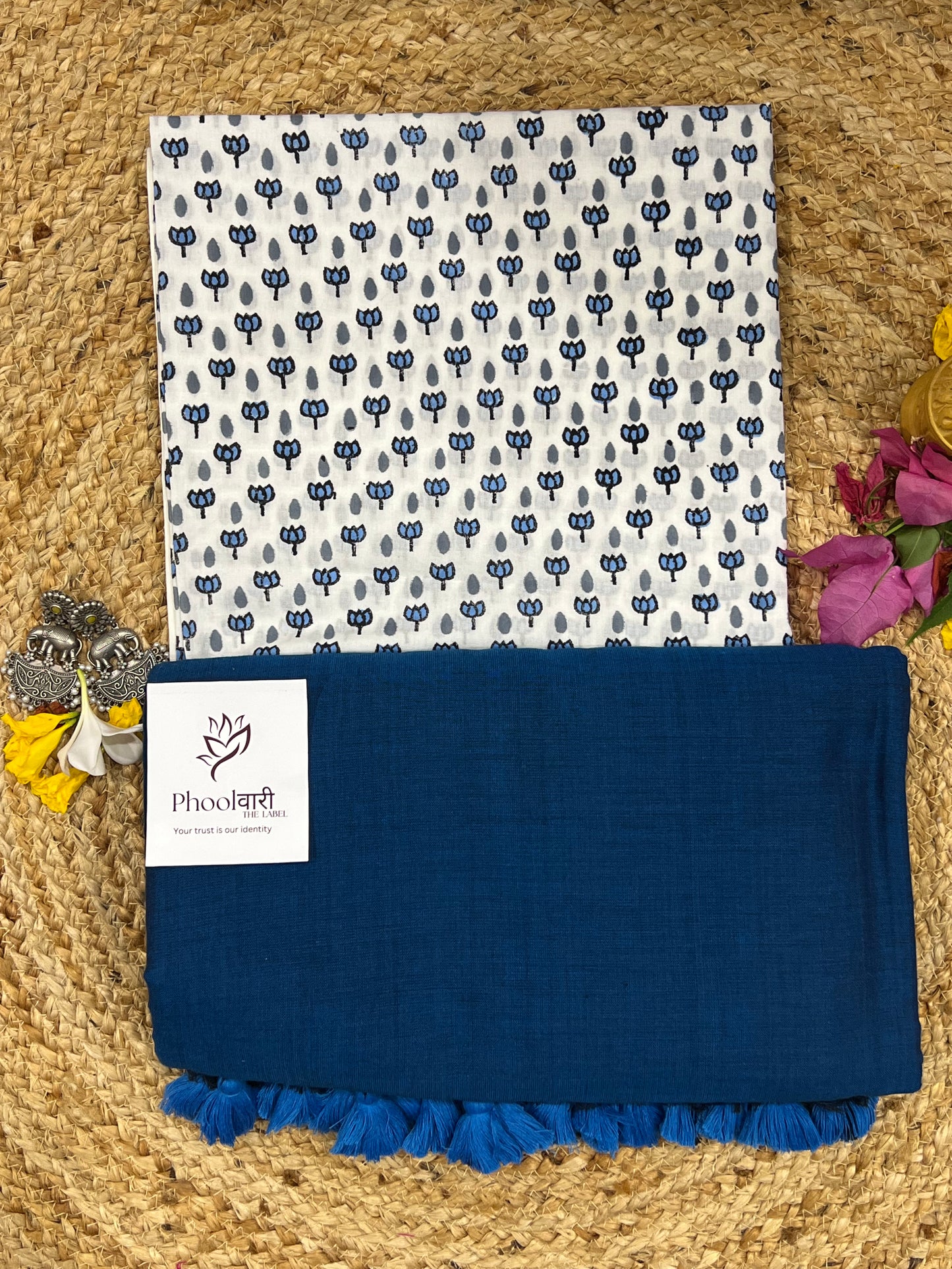 Phoolwari Indigo Handloom Saree