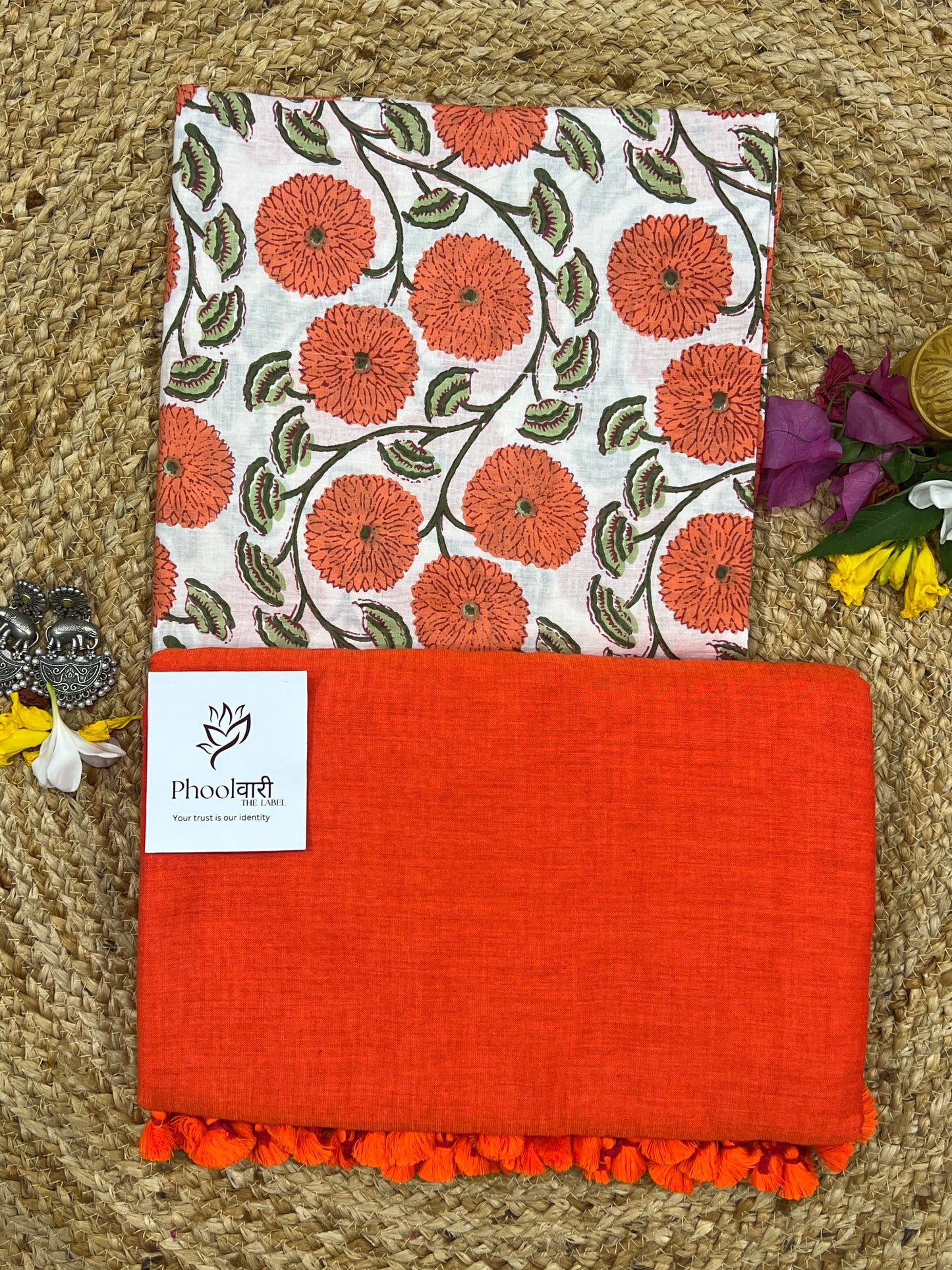 Phoolwari Bright Orange Handloom Saree