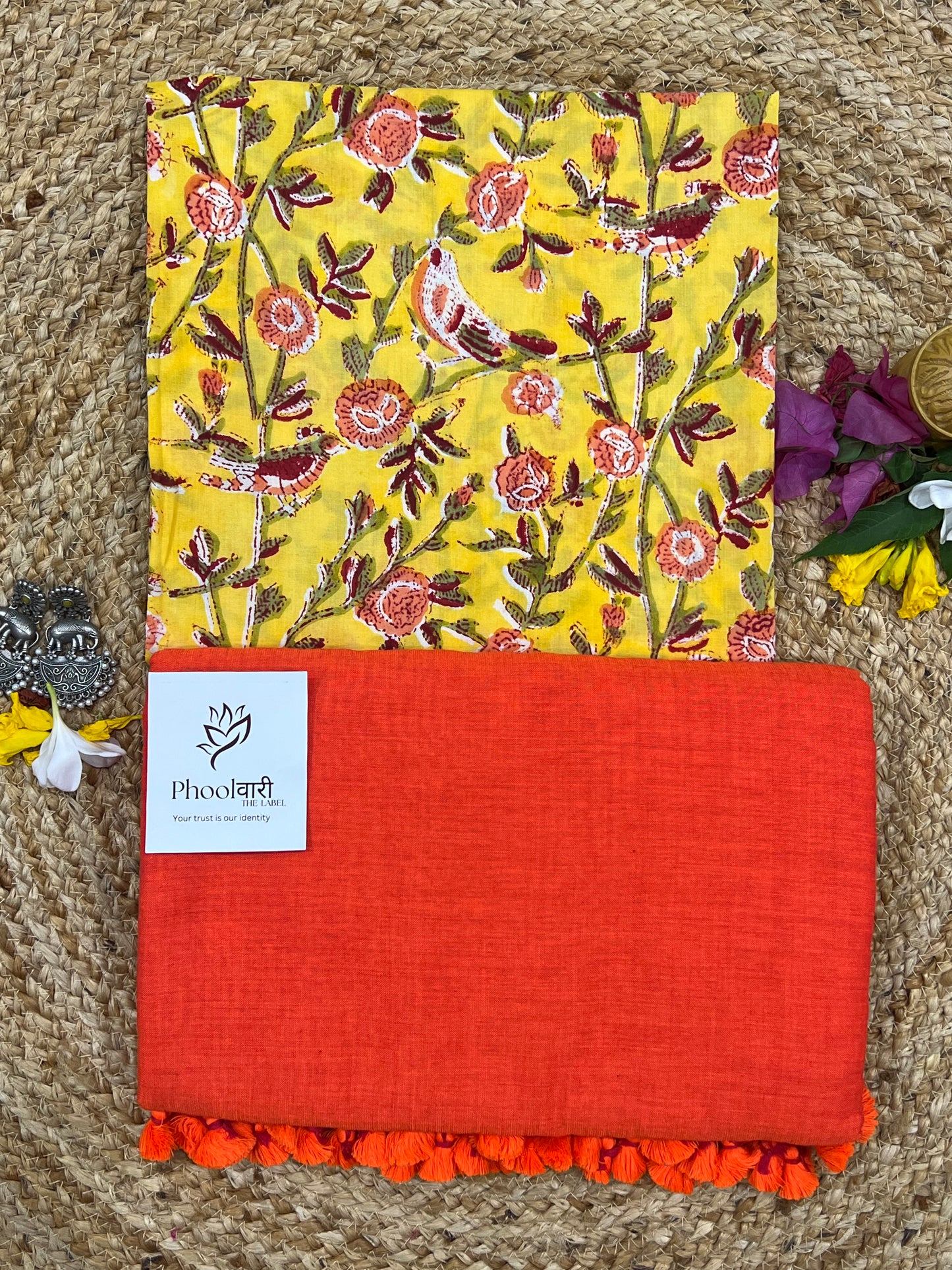 Phoolwari Bright Orange Handloom Saree