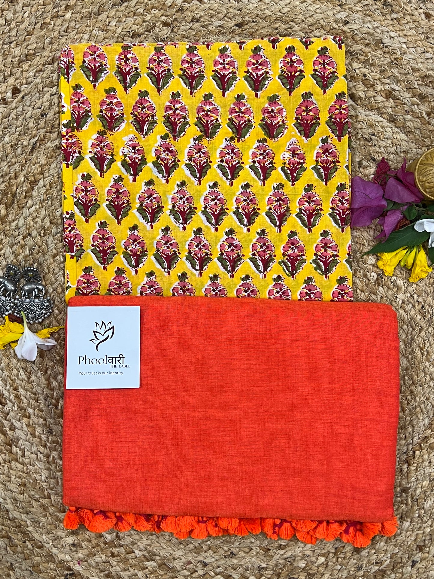 Phoolwari Bright Orange Handloom Saree