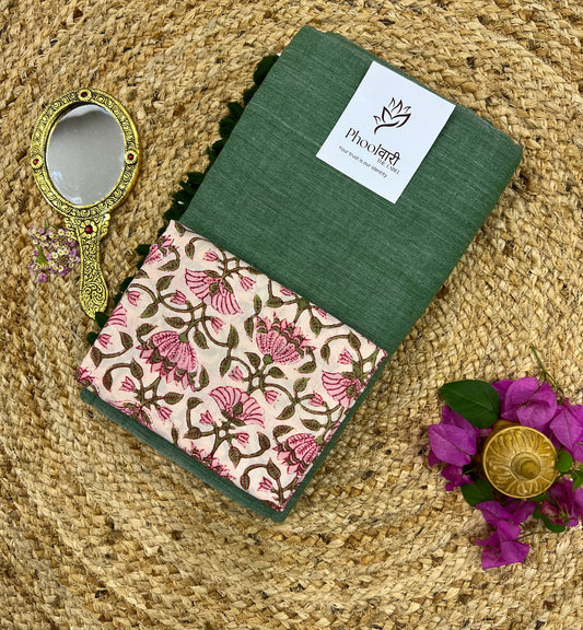 Phoolwari Leaf Green Handloom Saree