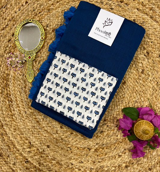 Phoolwari Indigo Handloom Saree